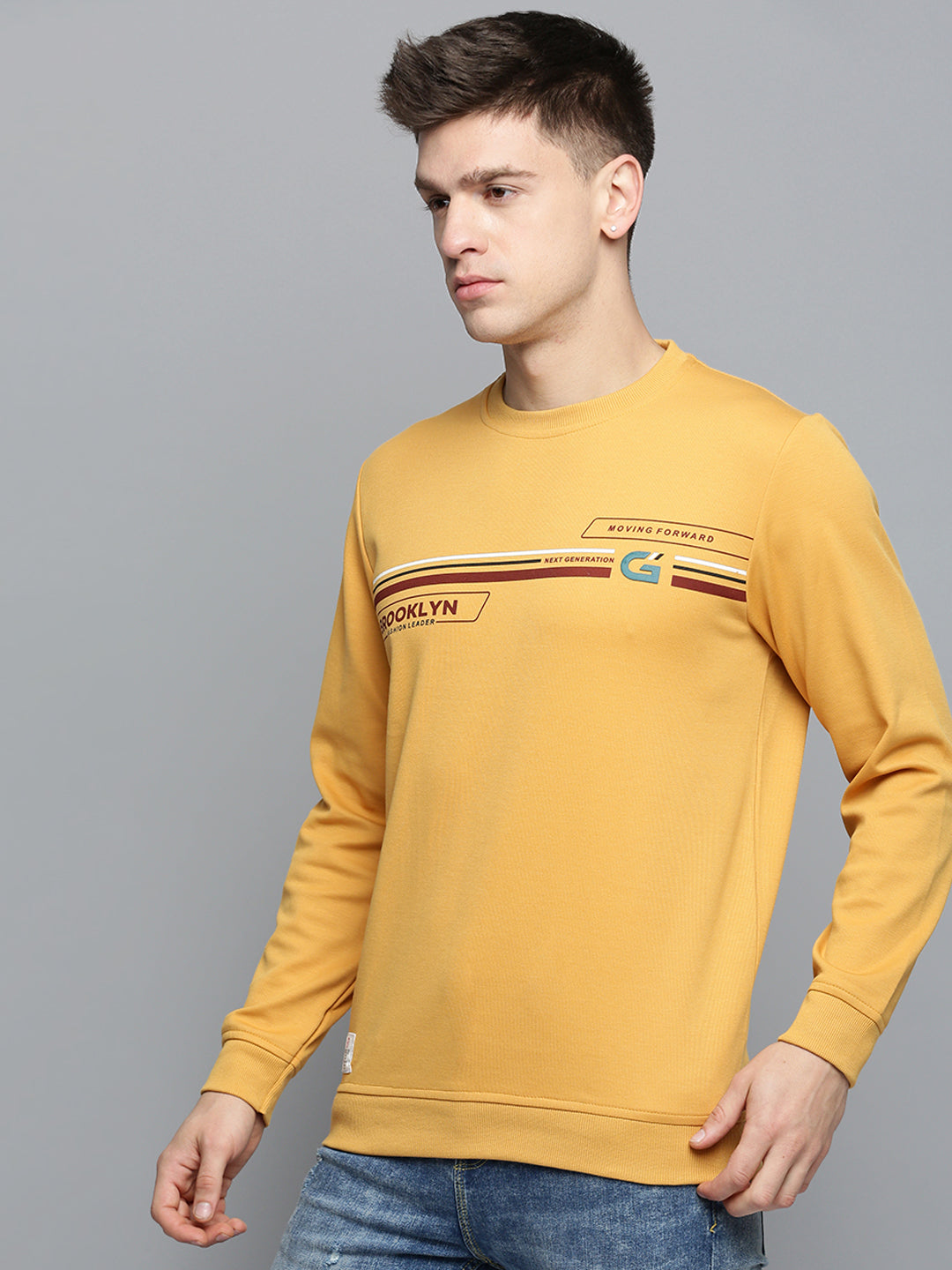 Men Yellow Printed Casual Sweatshirt