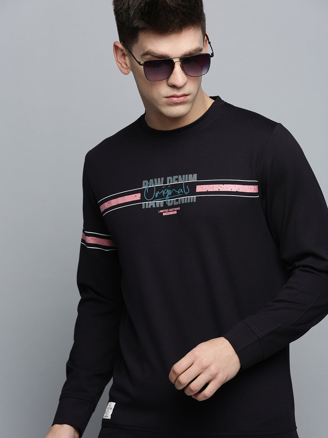 Men's Black Typography Printed Cotton Casual Sweatshirt
