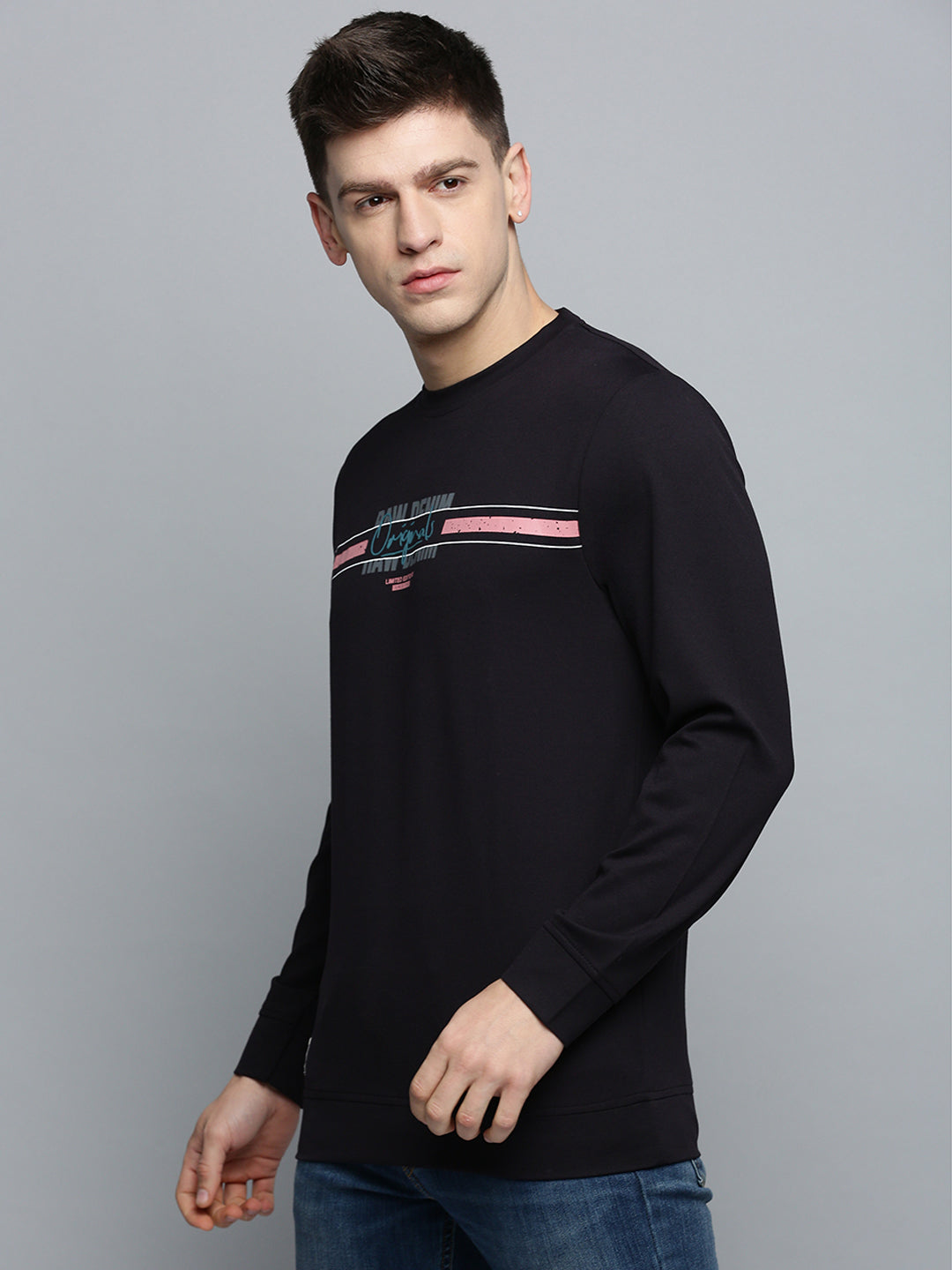 Men Black Printed Casual Sweatshirt