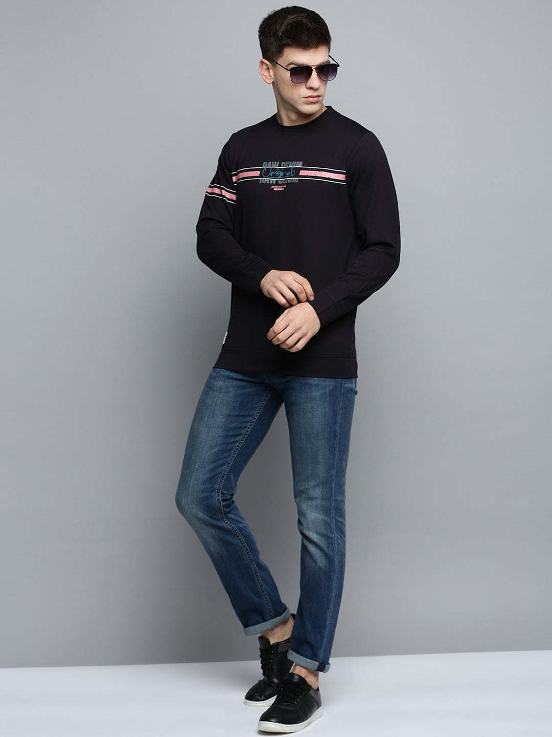 Men Black Printed Casual Sweatshirt