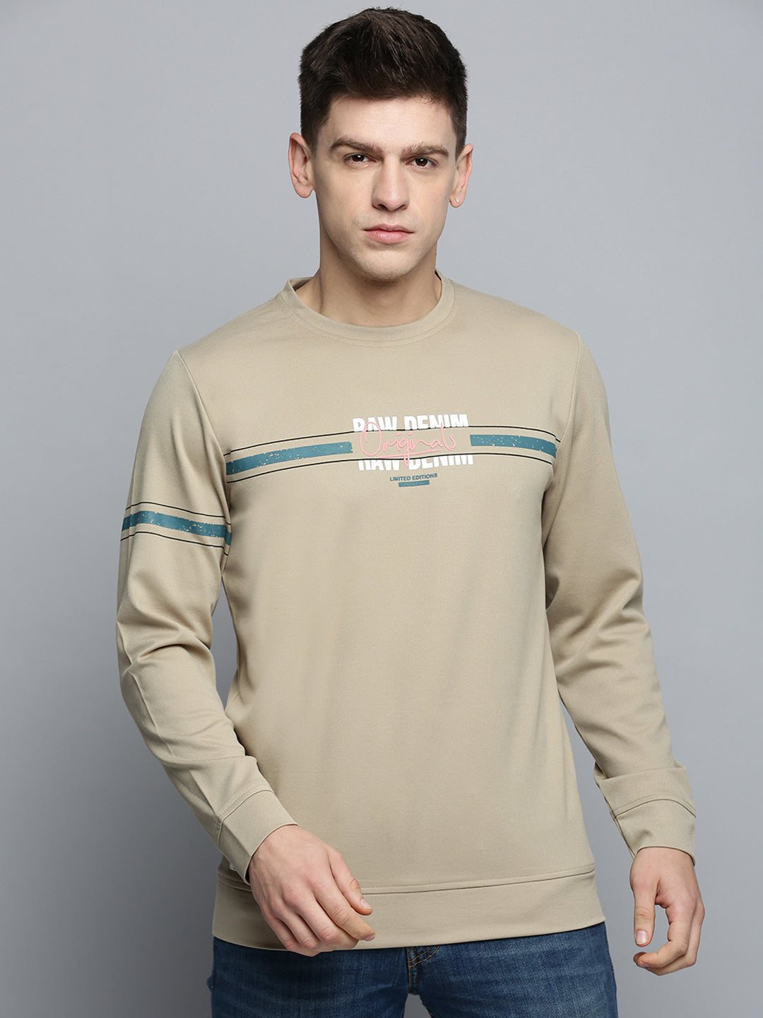 Men Green Printed Casual Sweatshirt