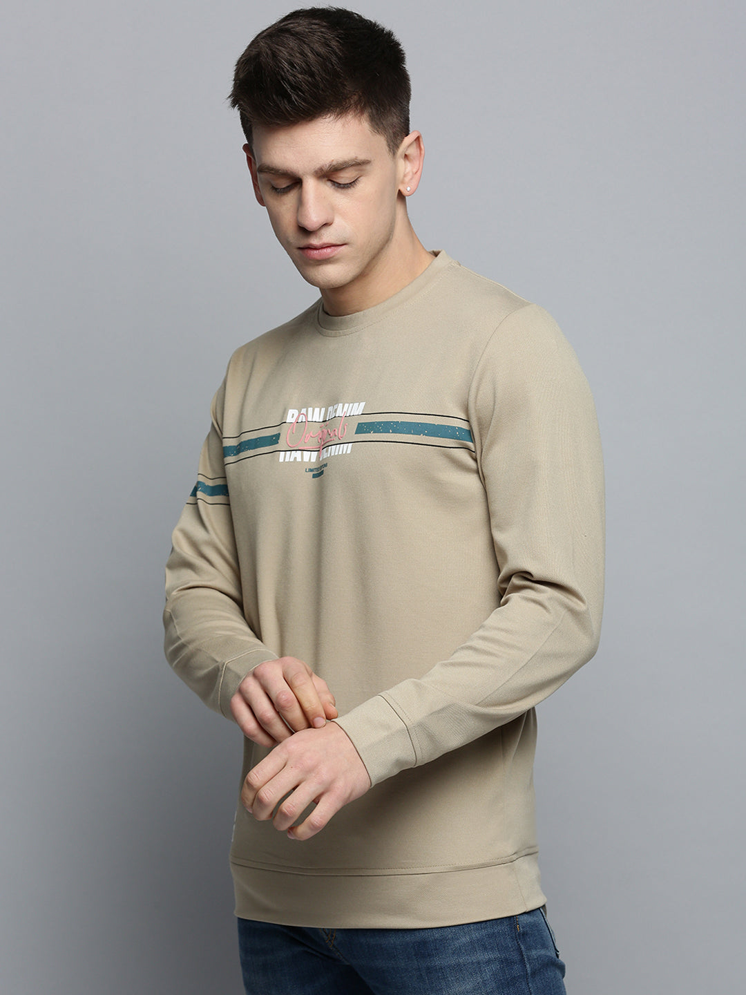 Men Green Printed Casual Sweatshirt