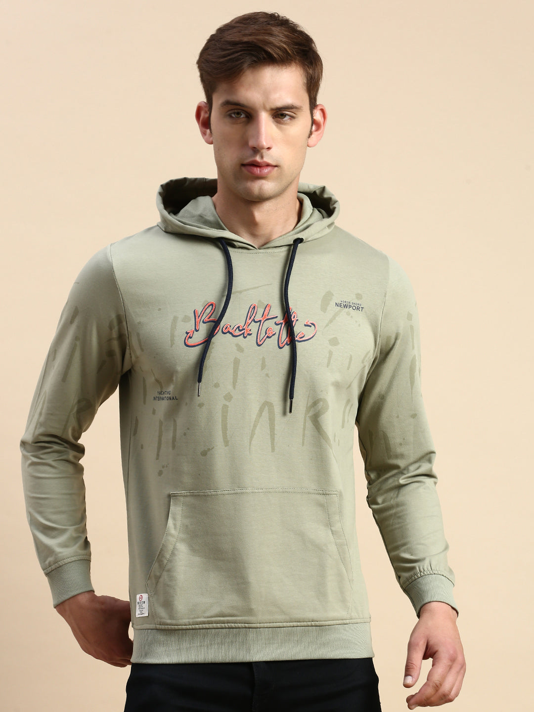 Men Green Printed Casual Hoodie