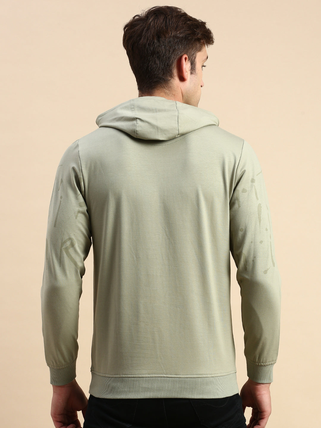 Men Green Printed Casual Hoodie