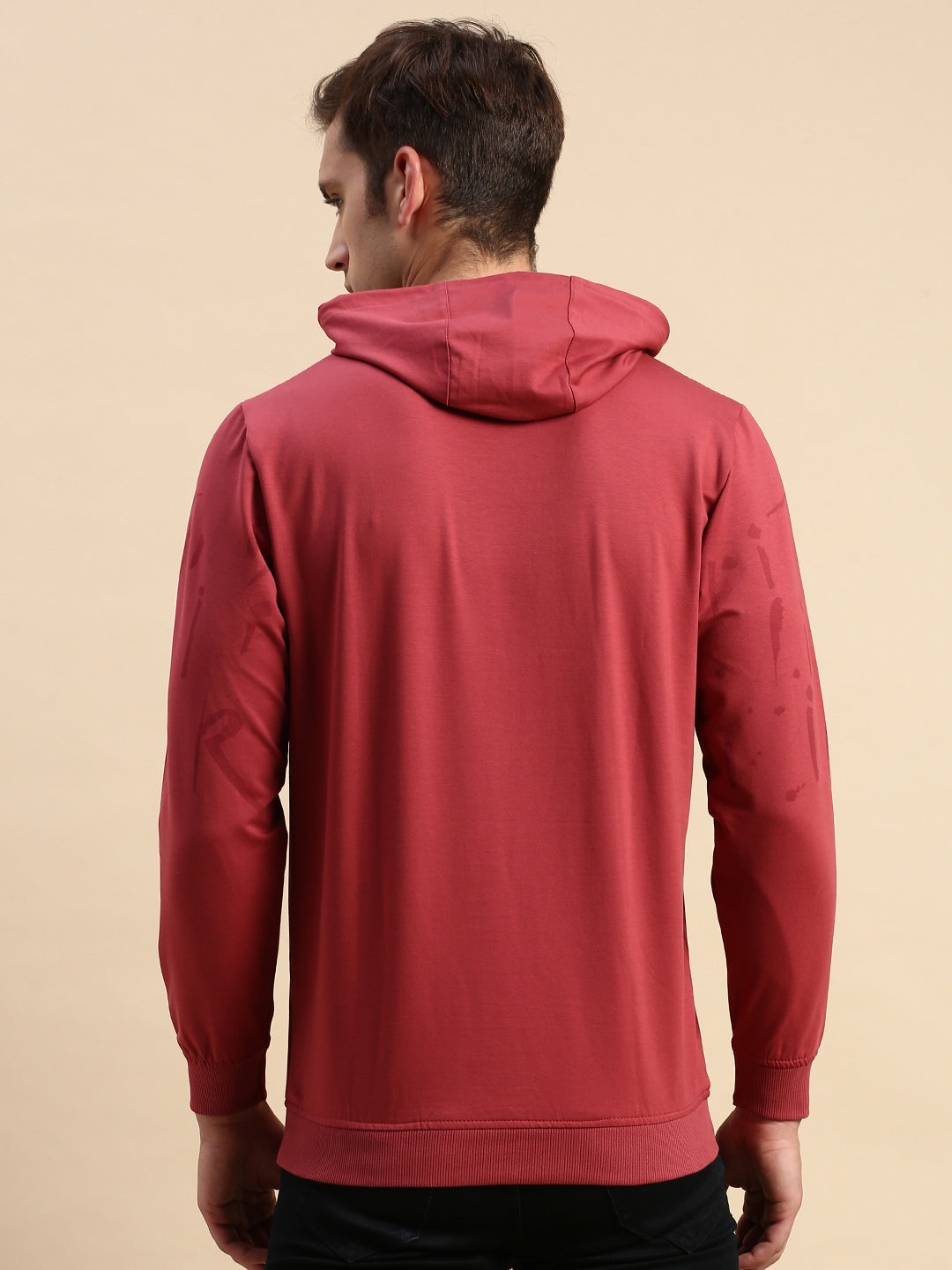 Men Pink Printed Casual Hoodie