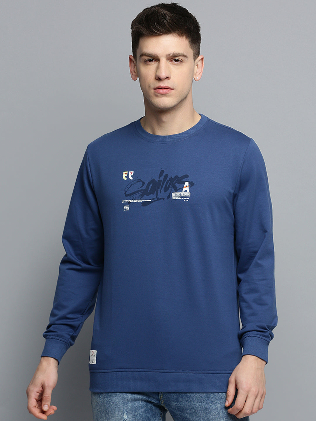 Men Blue Printed Casual Sweatshirt