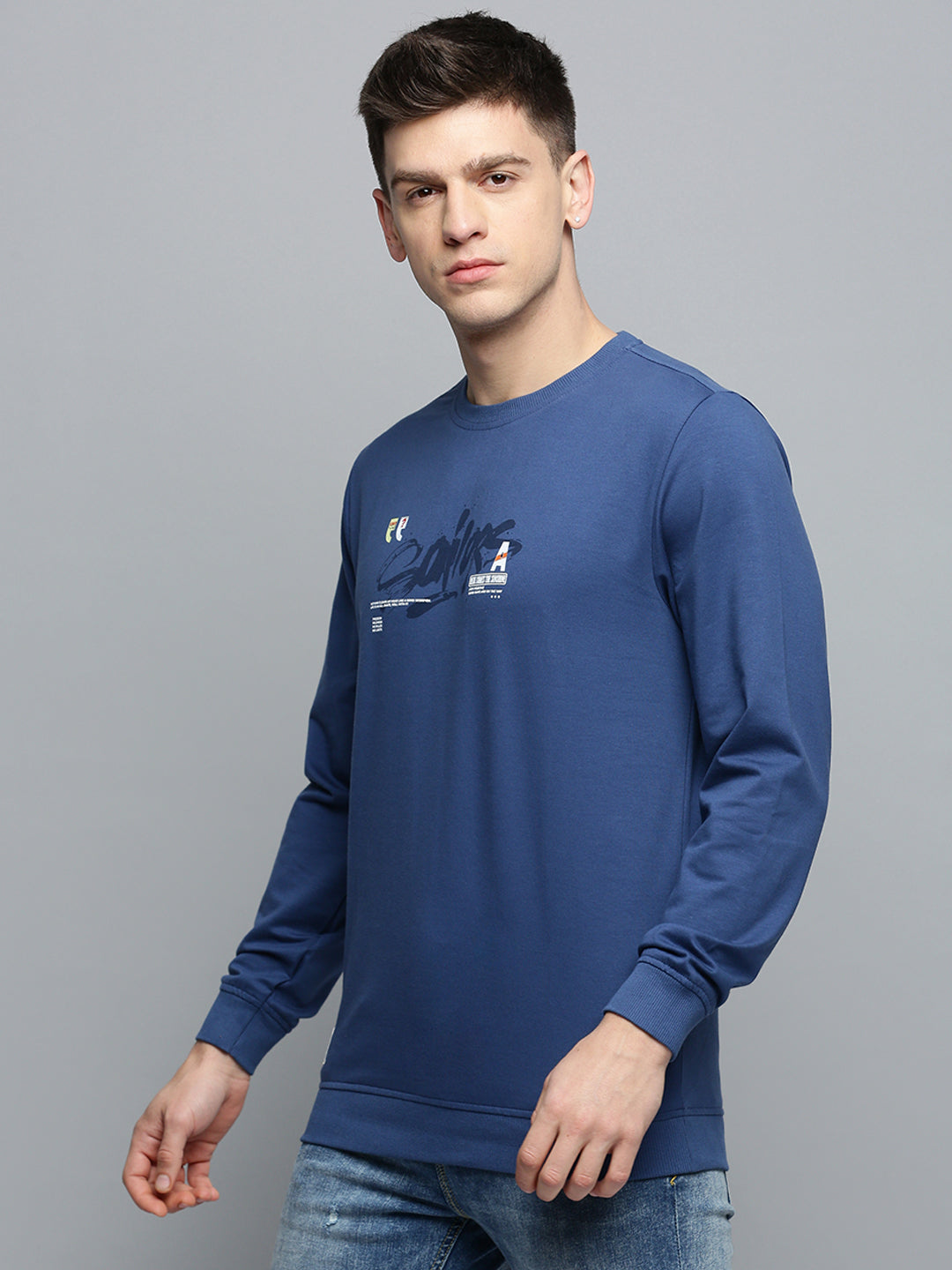 Men Blue Printed Casual Sweatshirt