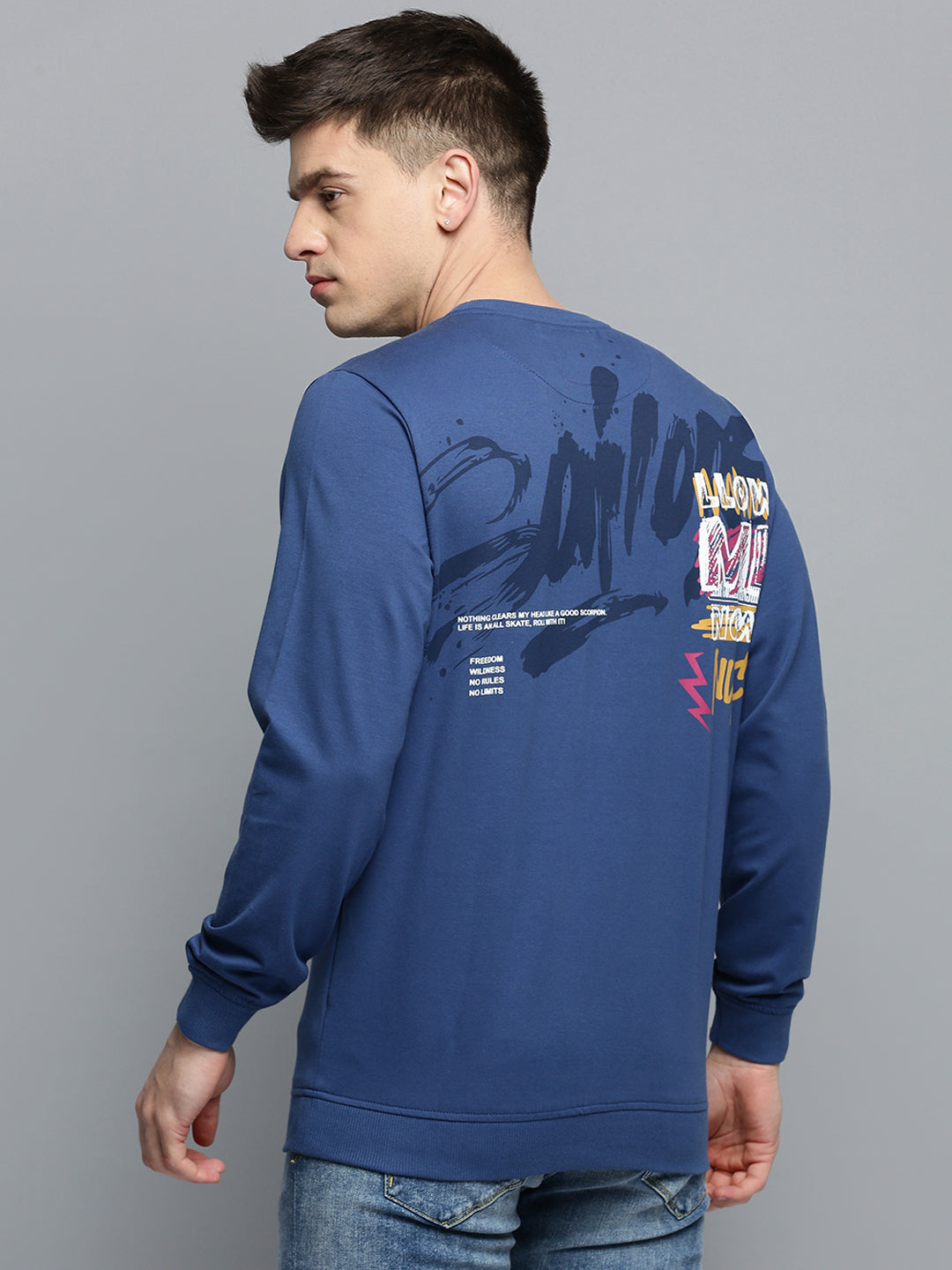 Men Blue Printed Casual Sweatshirt