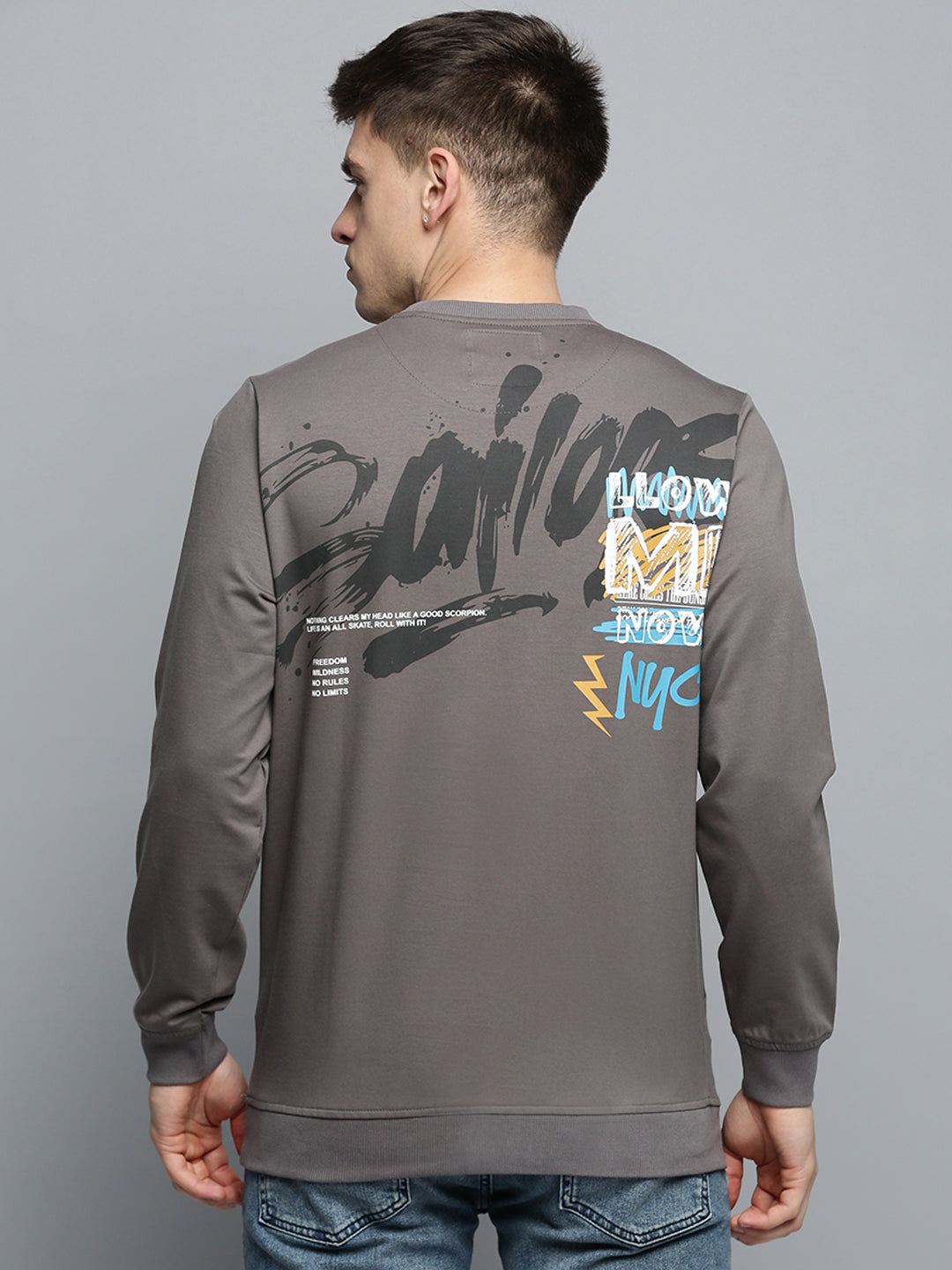 Men Grey Printed Casual Sweatshirt