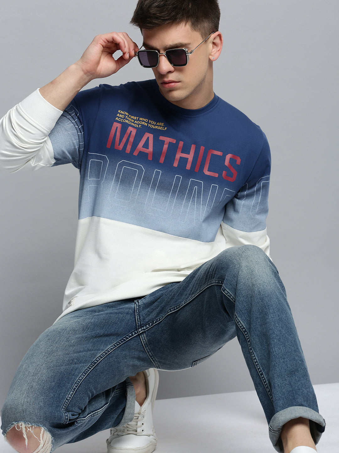 Men White Colourblock Casual Sweatshirt