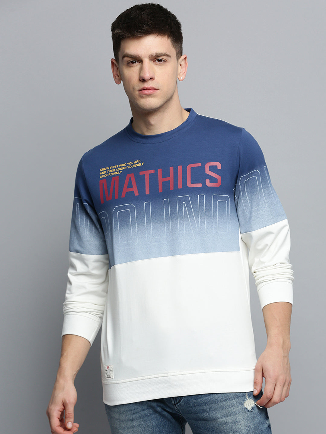 Men White Colourblock Casual Sweatshirt