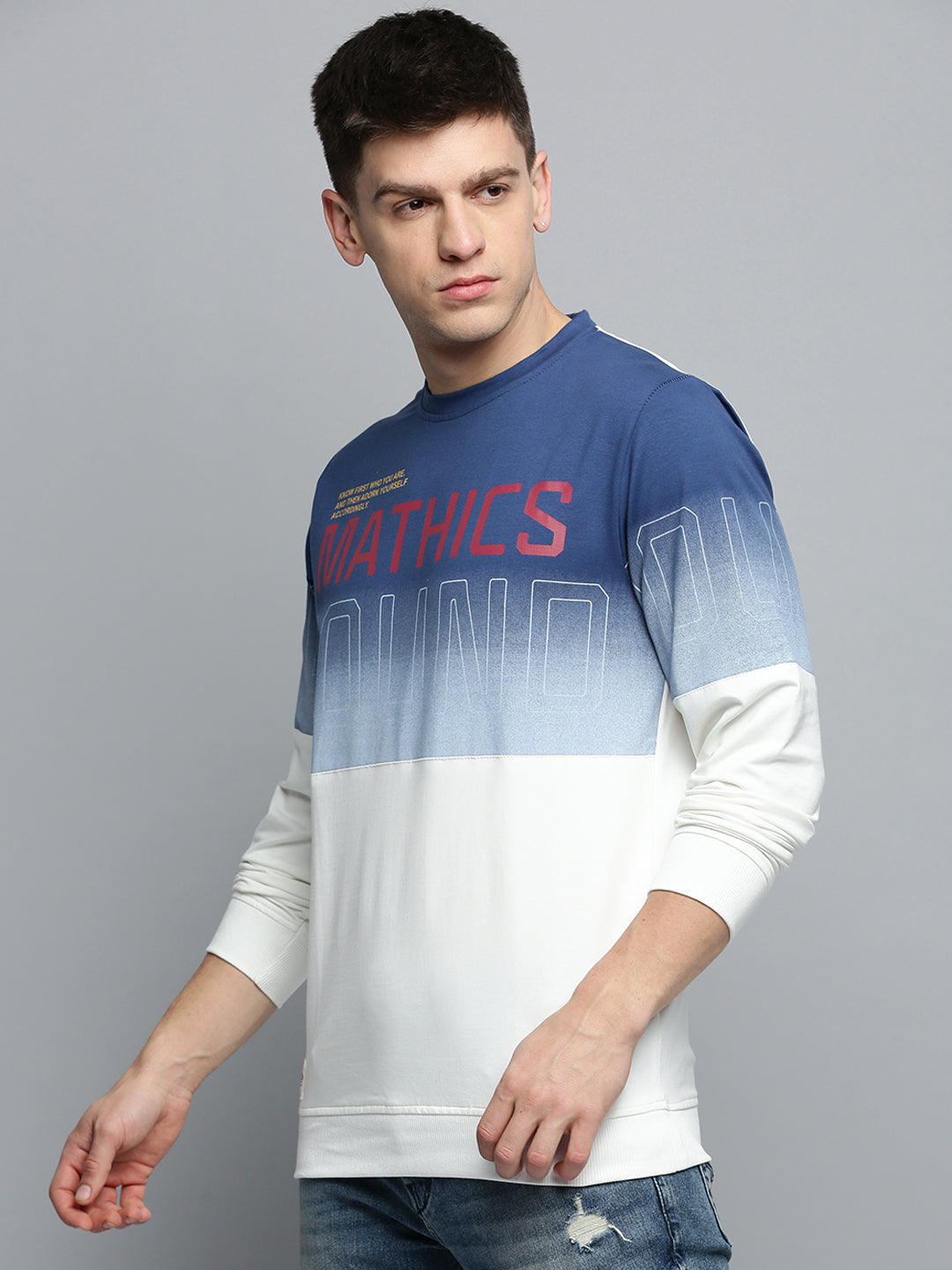 Men White Colourblock Casual Sweatshirt