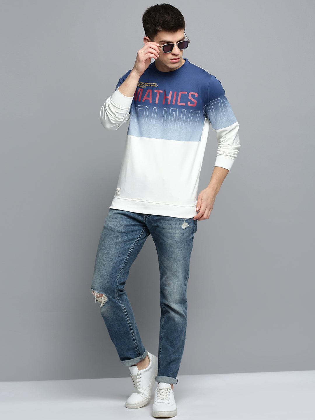 Men White Colourblock Casual Sweatshirt