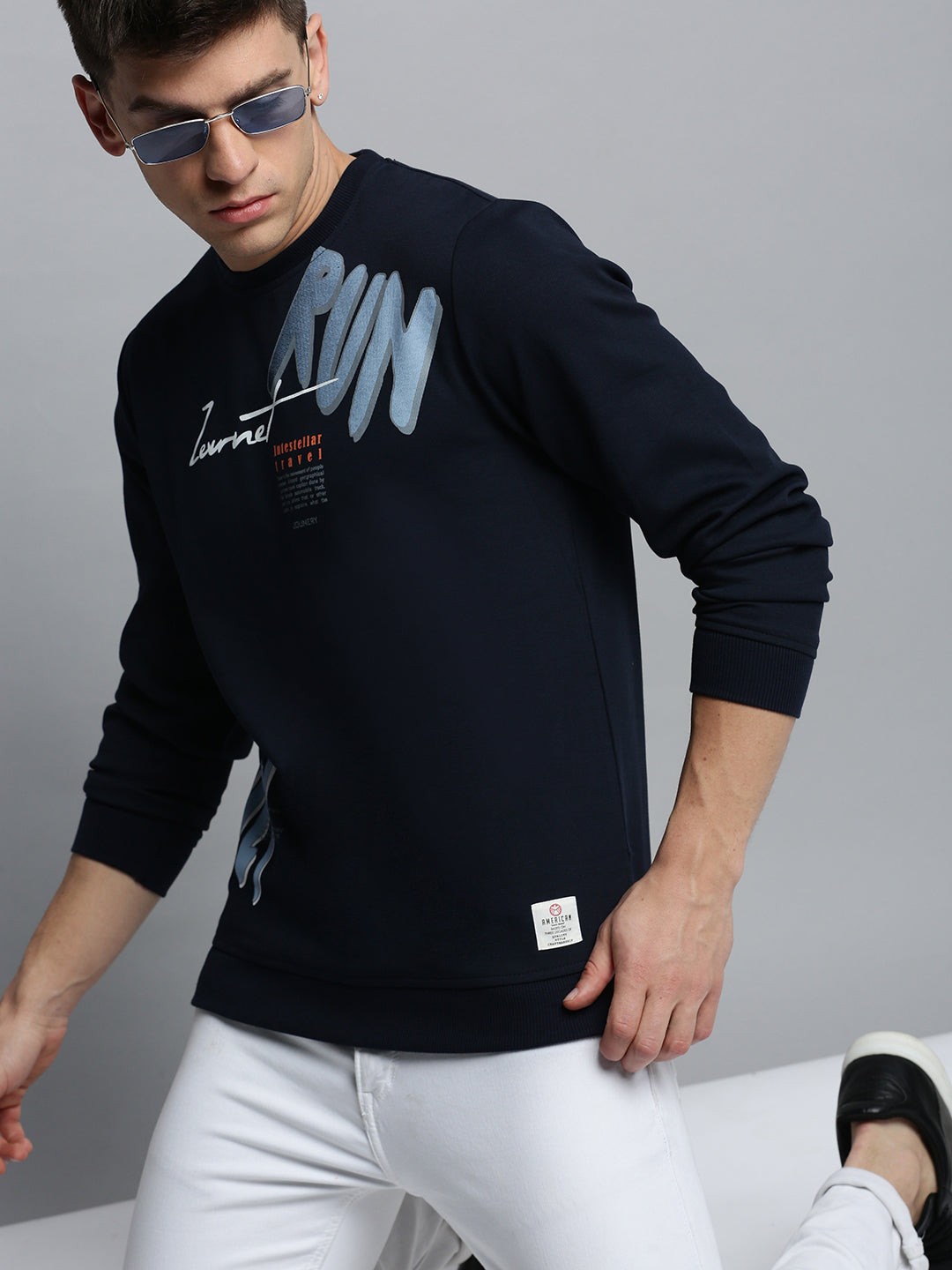 Men Navy Printed Casual Sweatshirt