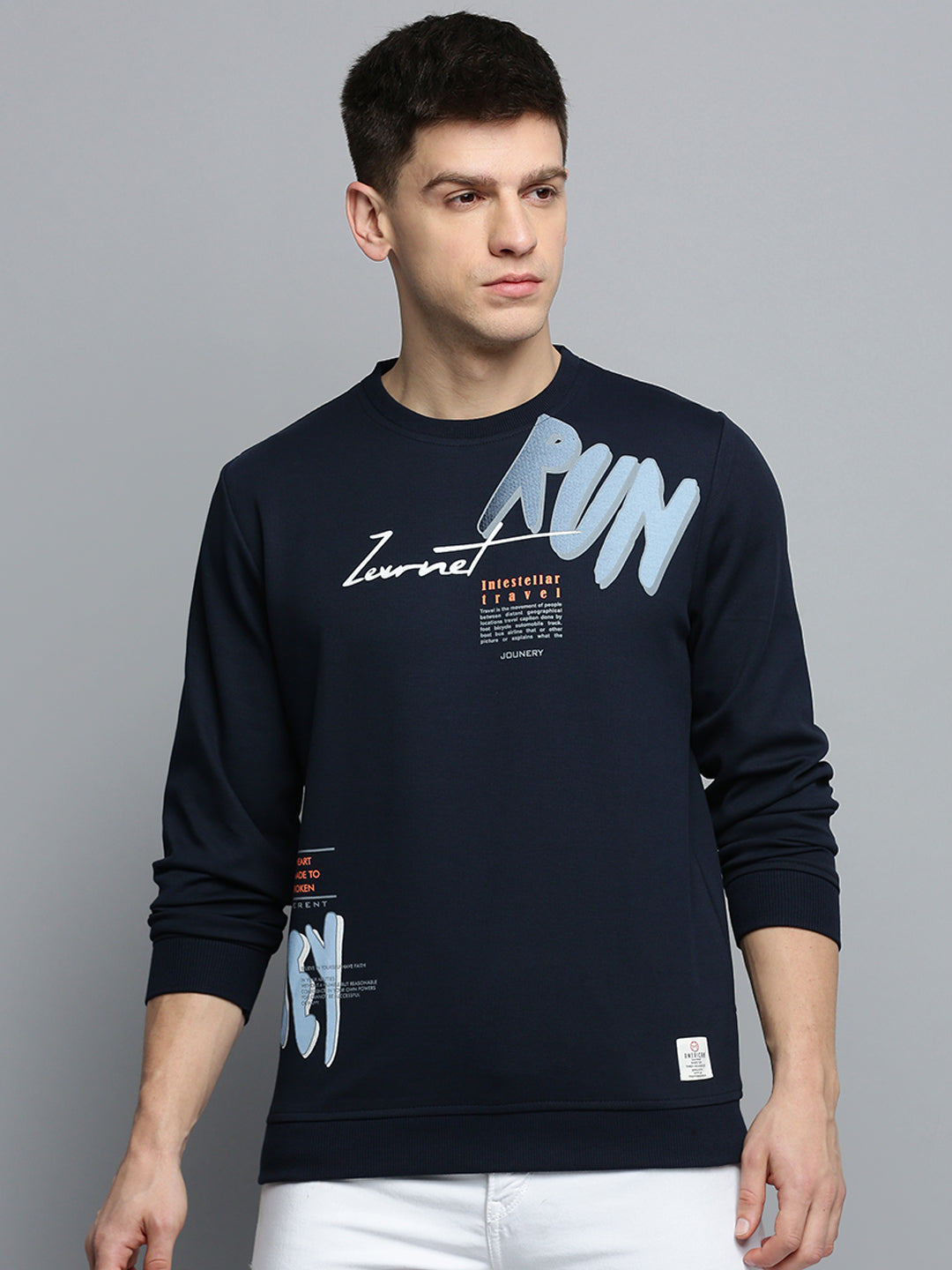 Men Navy Printed Casual Sweatshirt