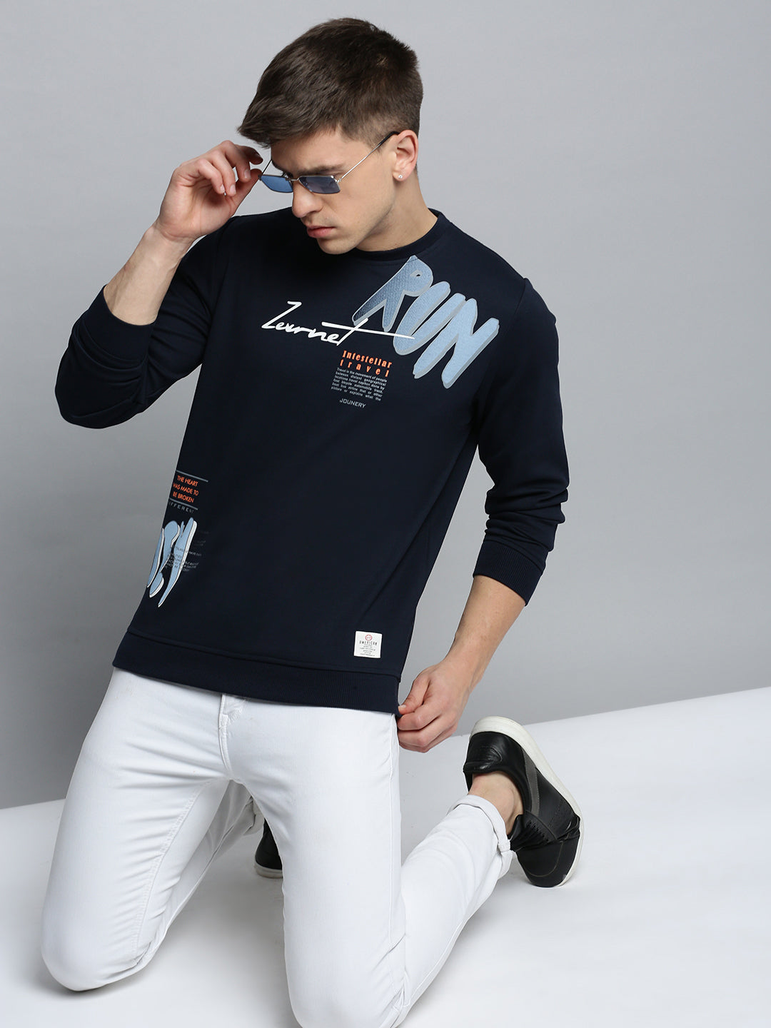 Men Navy Printed Casual Sweatshirt