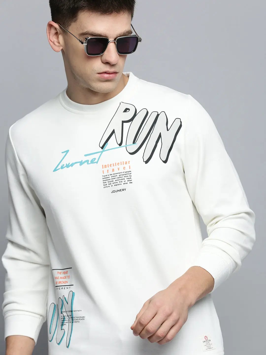 Men's White Printed Casual Sweatshirt