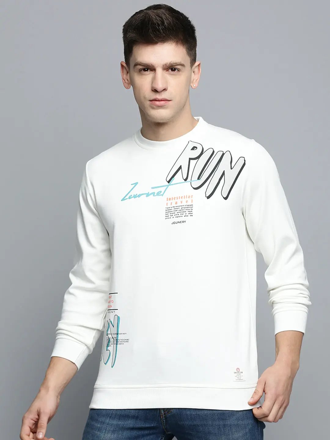 Men's White Printed Casual Sweatshirt