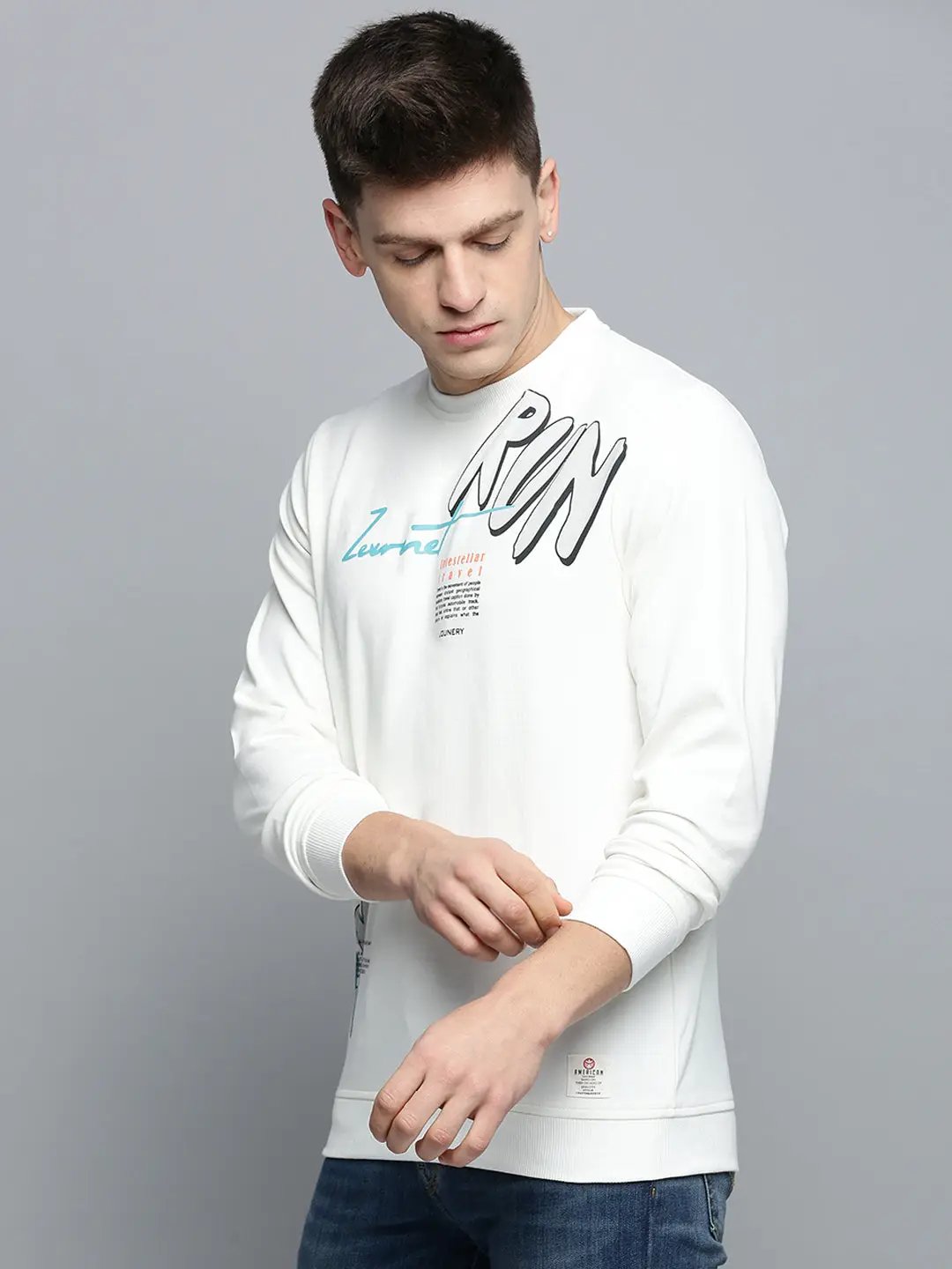 Men's White Printed Casual Sweatshirt
