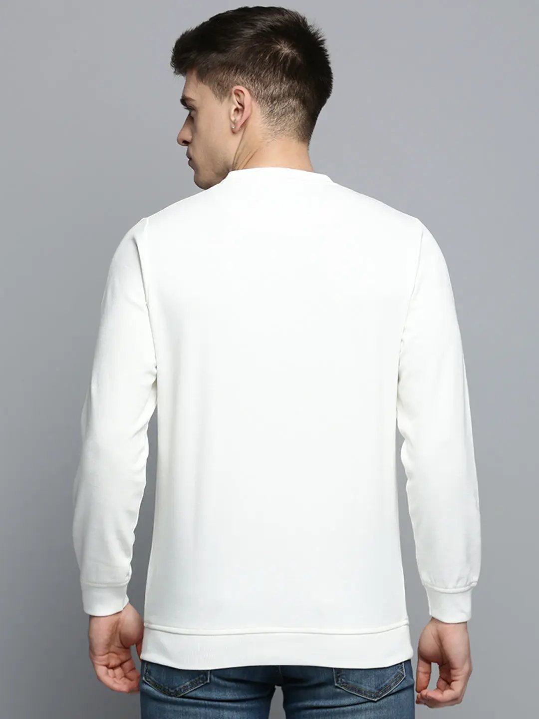 Men's White Printed Casual Sweatshirt