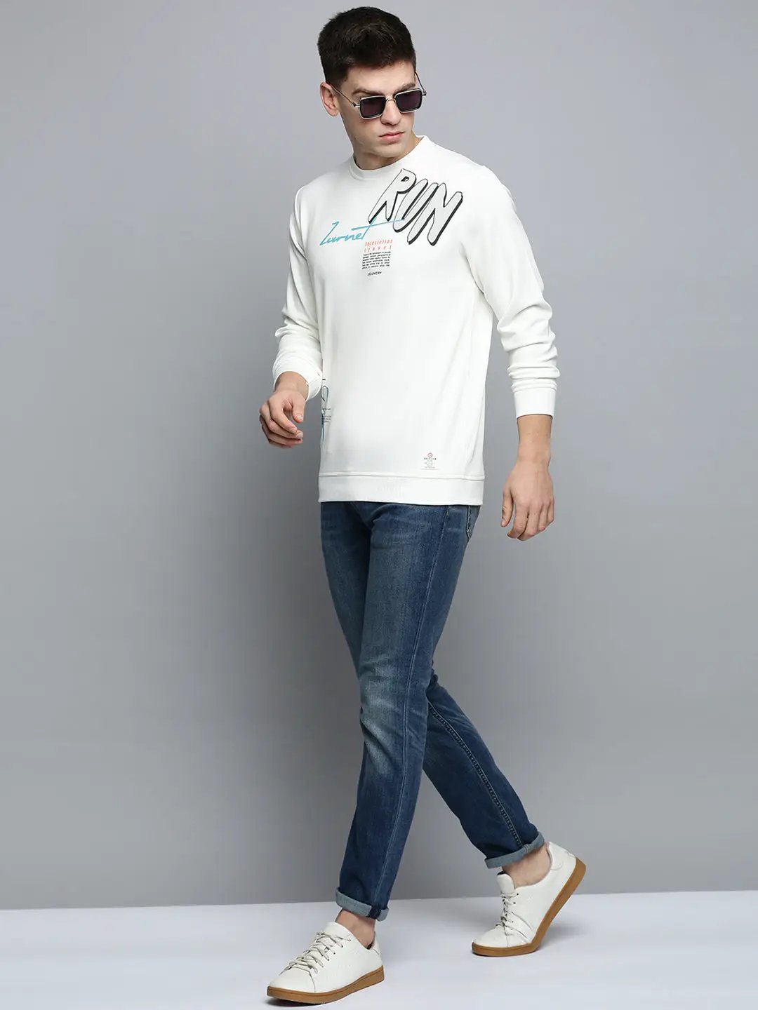 Men's White Printed Casual Sweatshirt