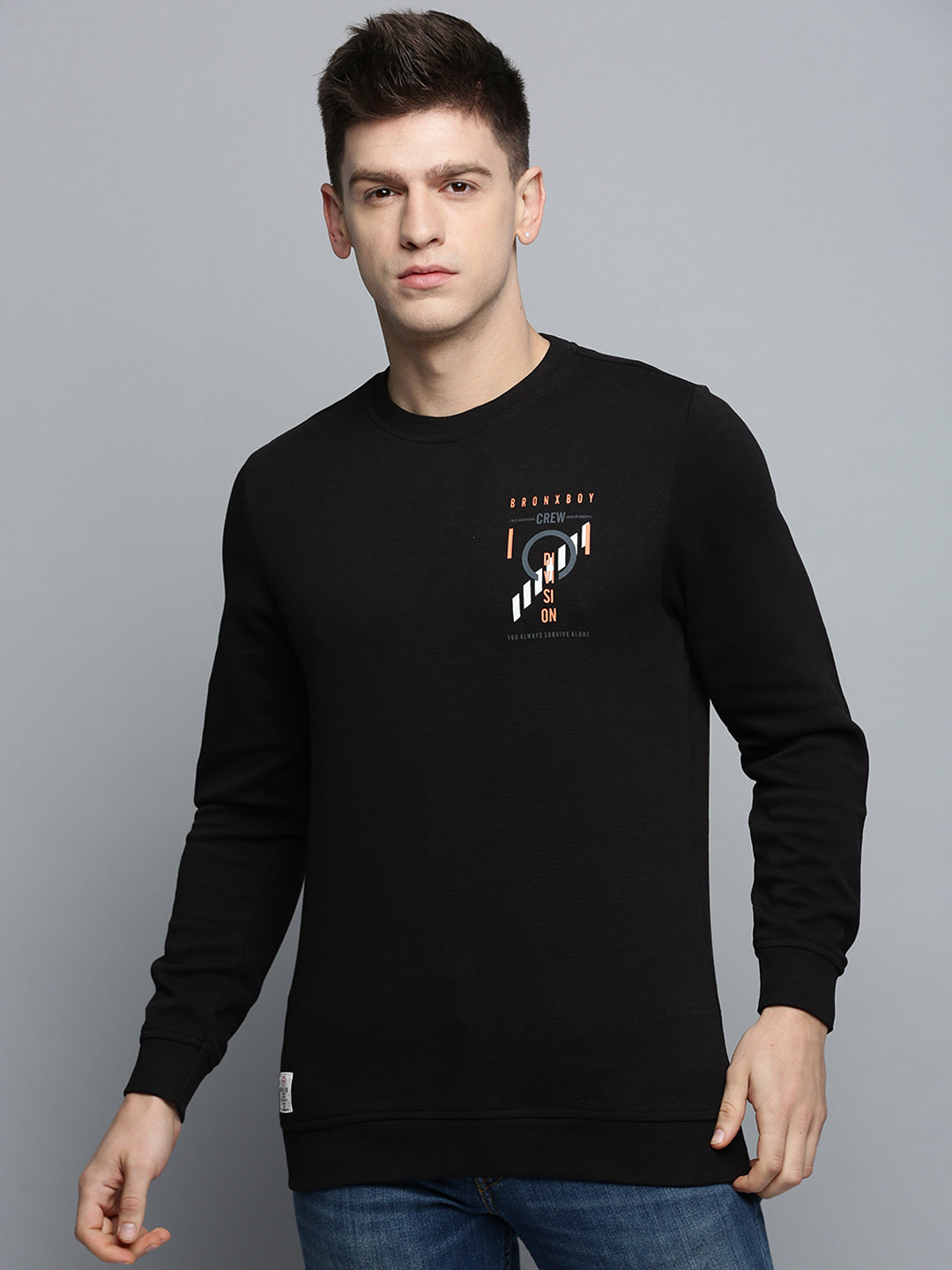 Men Black Printed Casual Sweatshirt