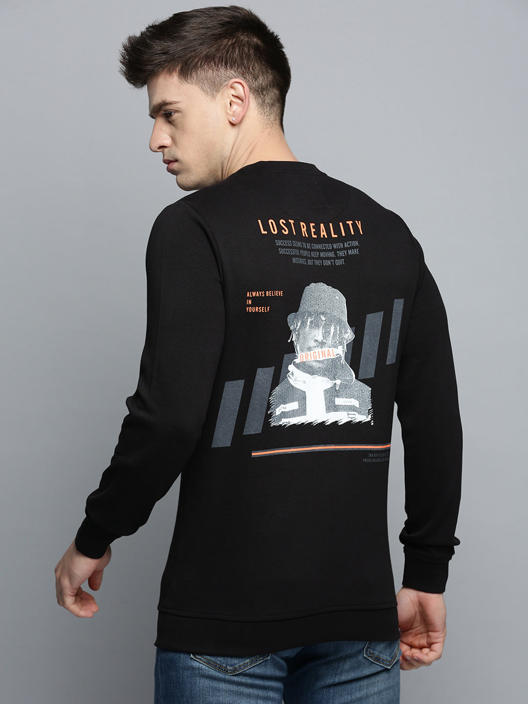 Men Black Printed Casual Sweatshirt