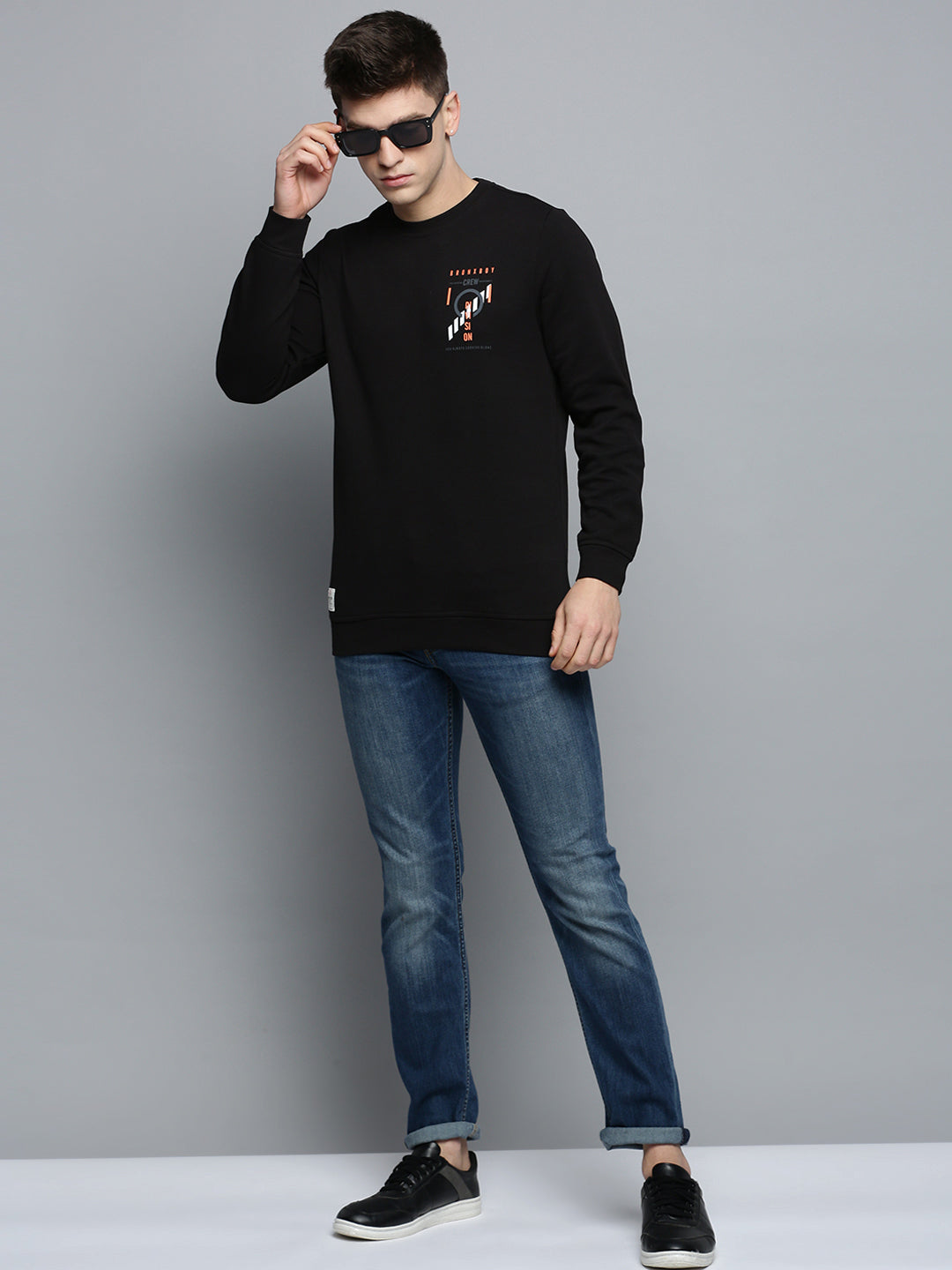 Men Black Printed Casual Sweatshirt