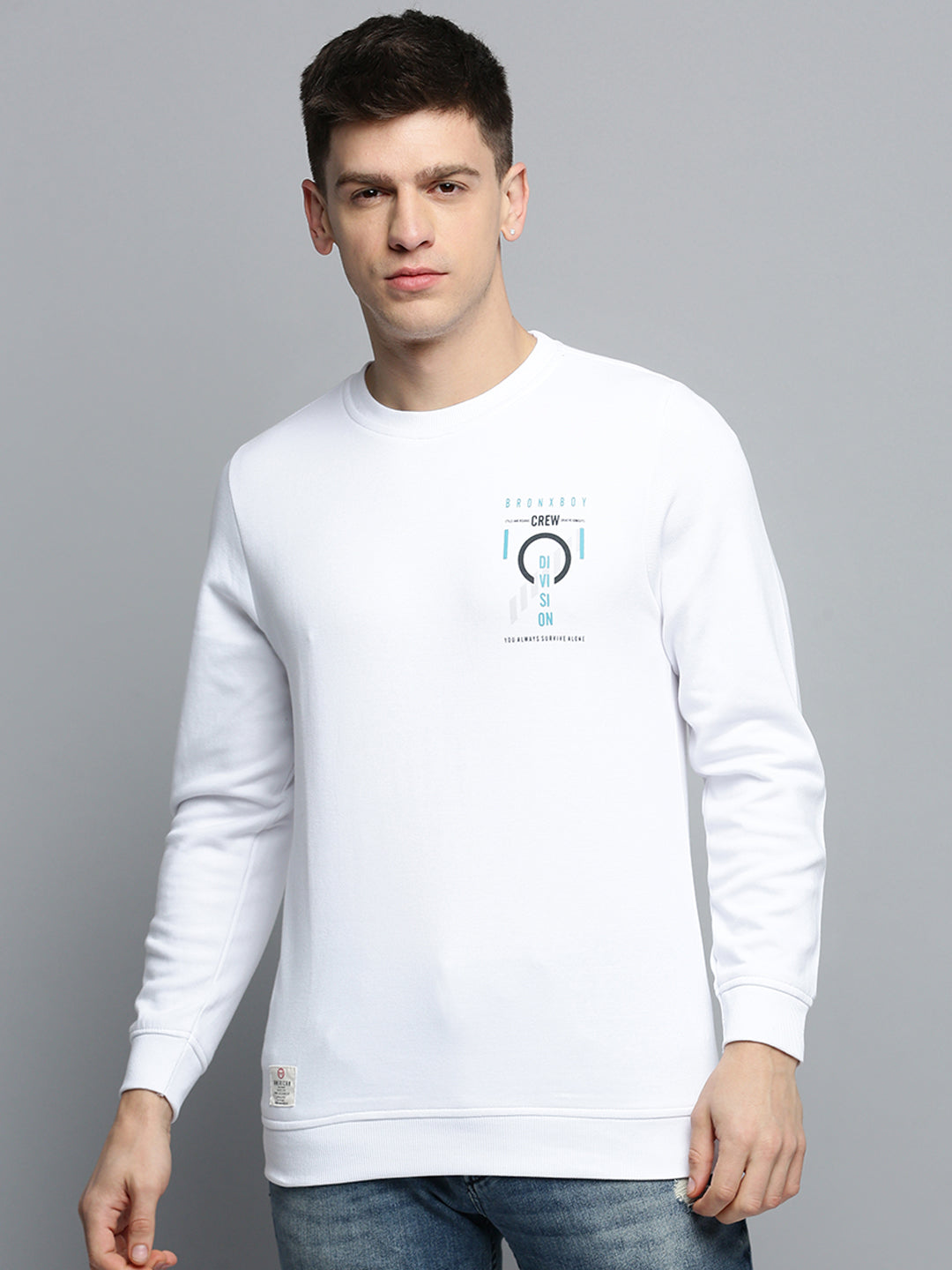 Men White Printed Casual Sweatshirt