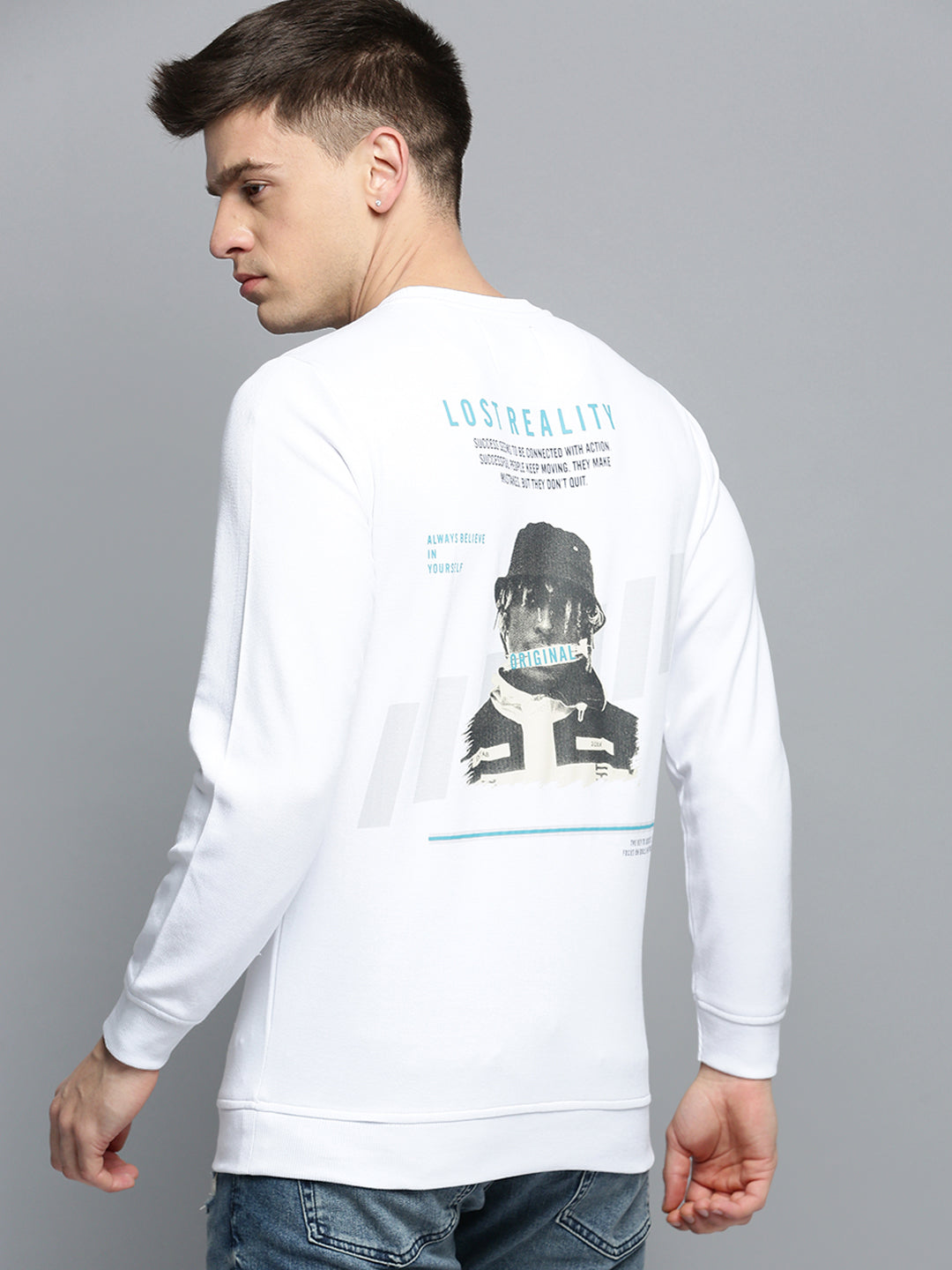 Men White Printed Casual Sweatshirt