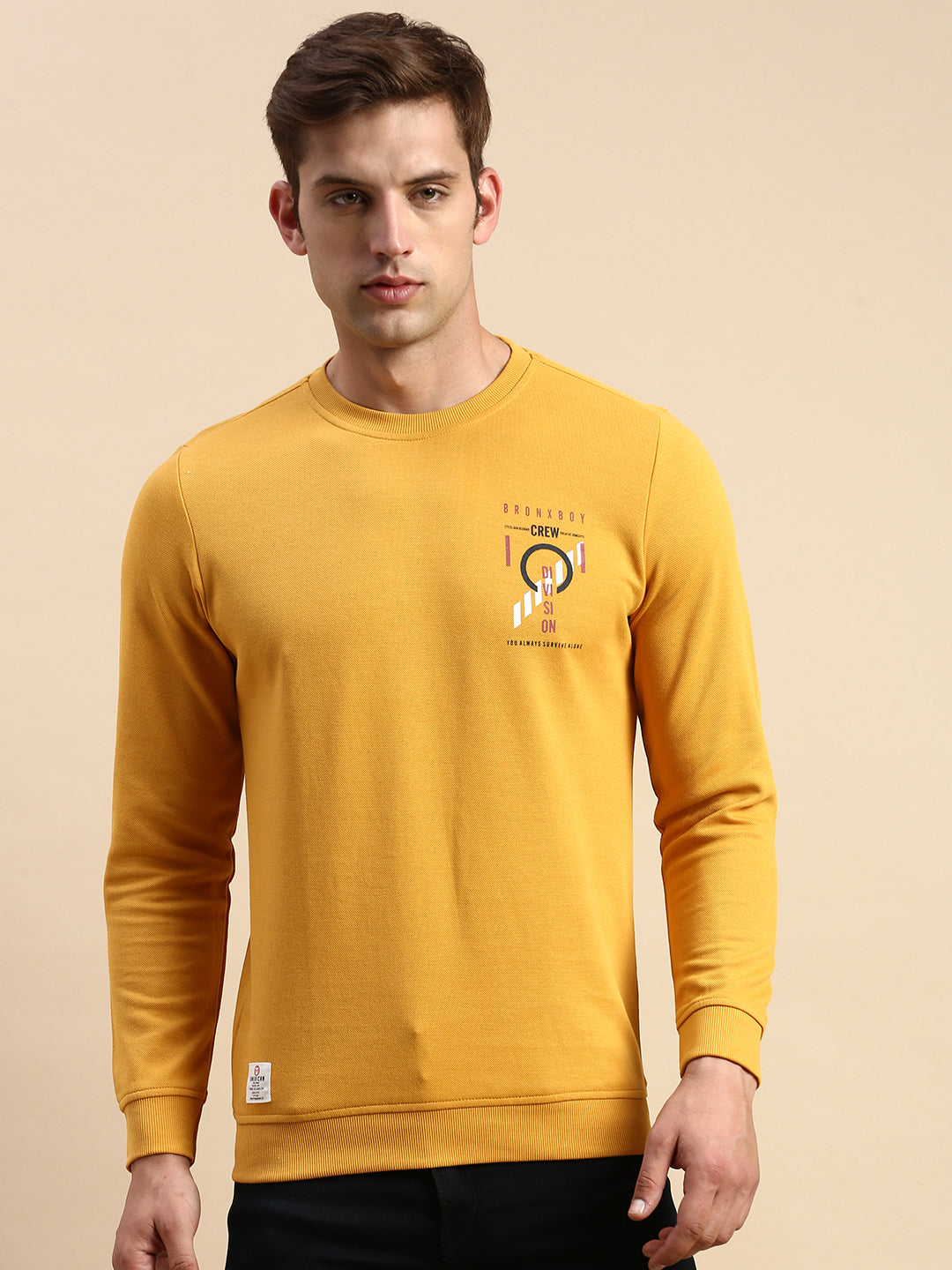 Men Yellow Printed Casual Sweatshirt