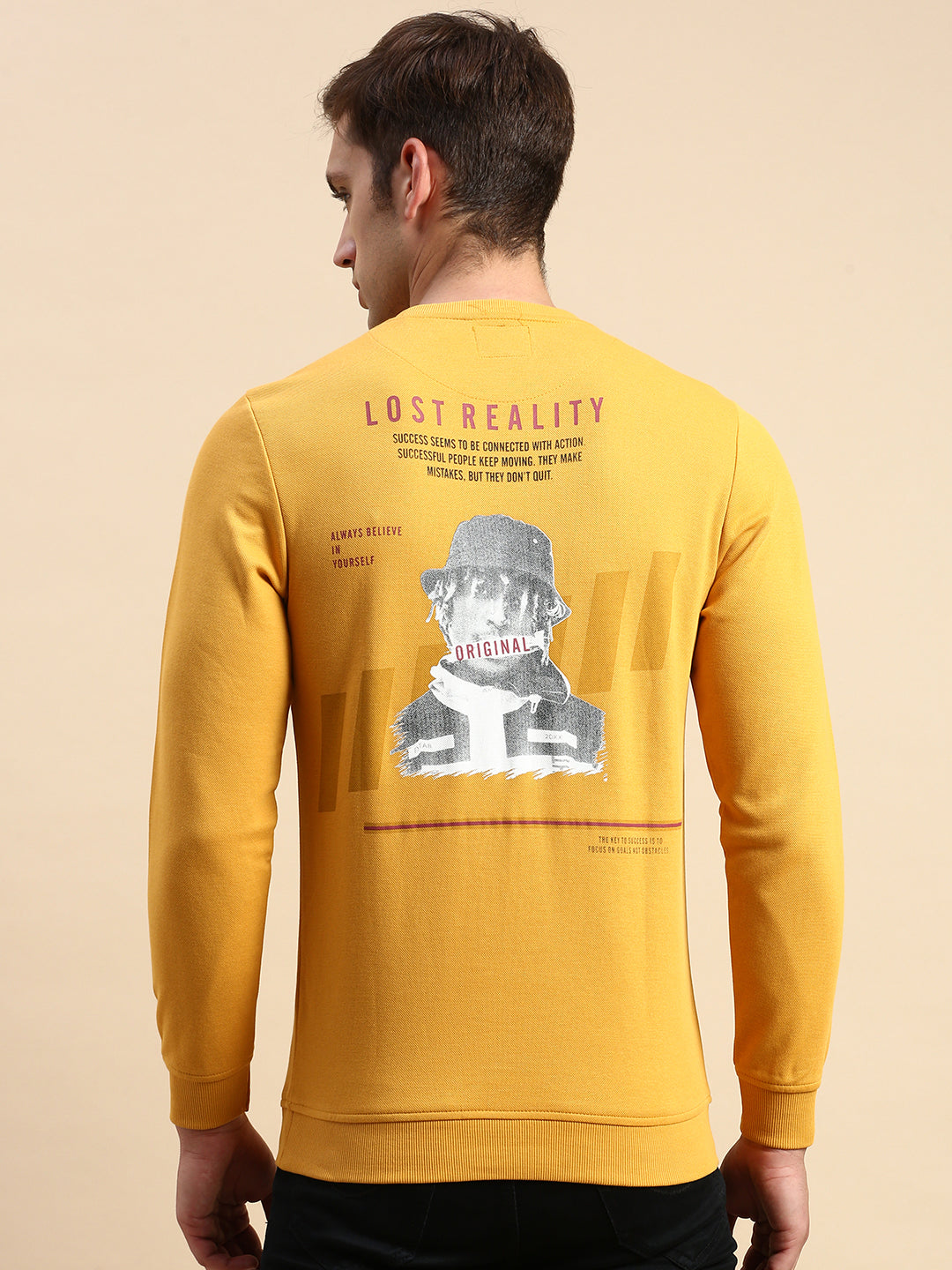 Men Yellow Printed Casual Sweatshirt