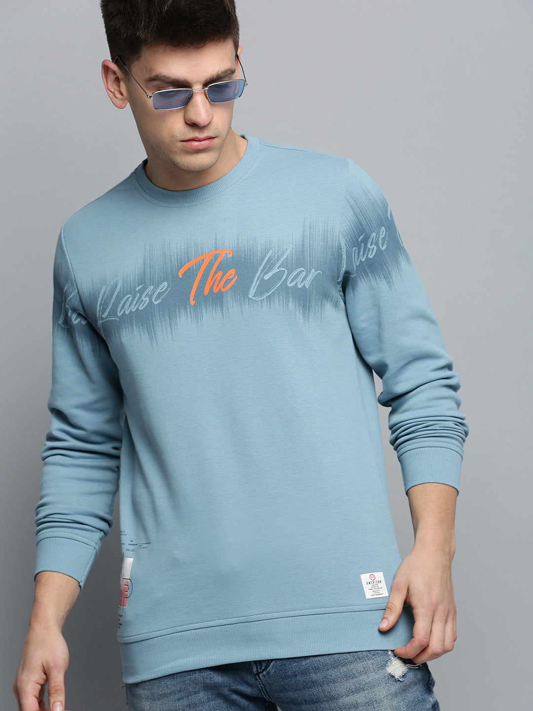 Men Blue Printed Casual Sweatshirt