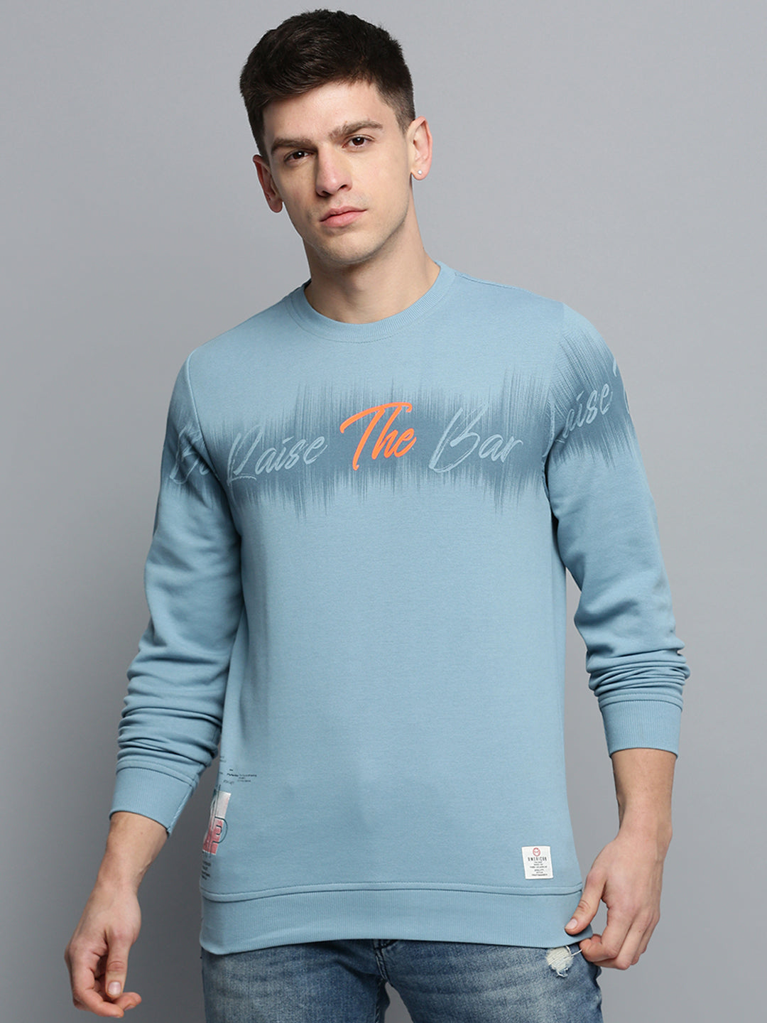 Men Blue Printed Casual Sweatshirt