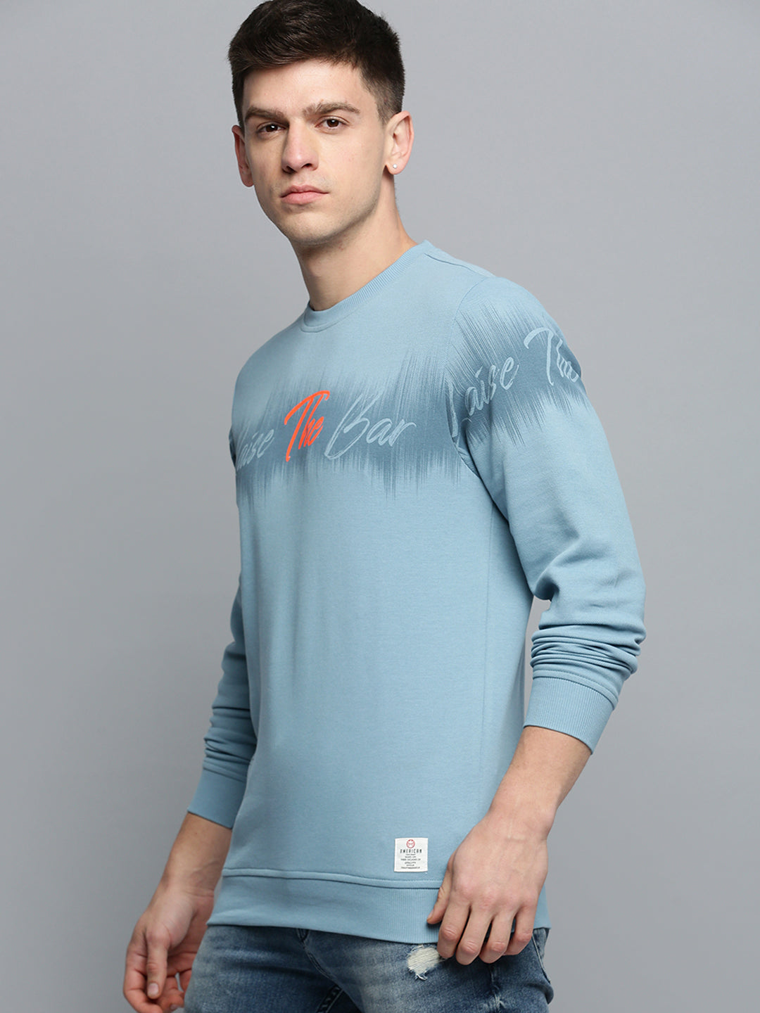 Men Blue Printed Casual Sweatshirt