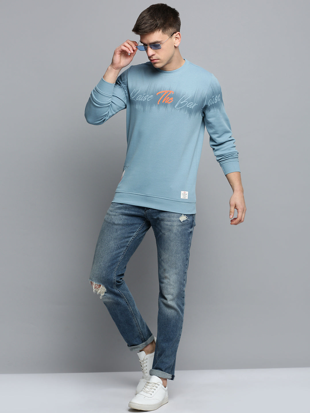 Men Blue Printed Casual Sweatshirt