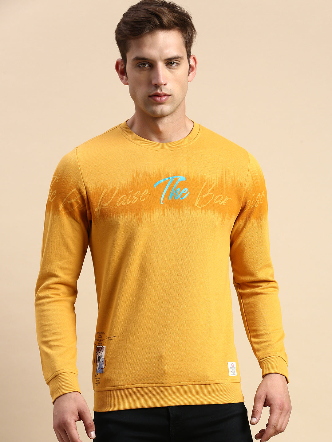 Men Yellow Printed Casual Sweatshirt