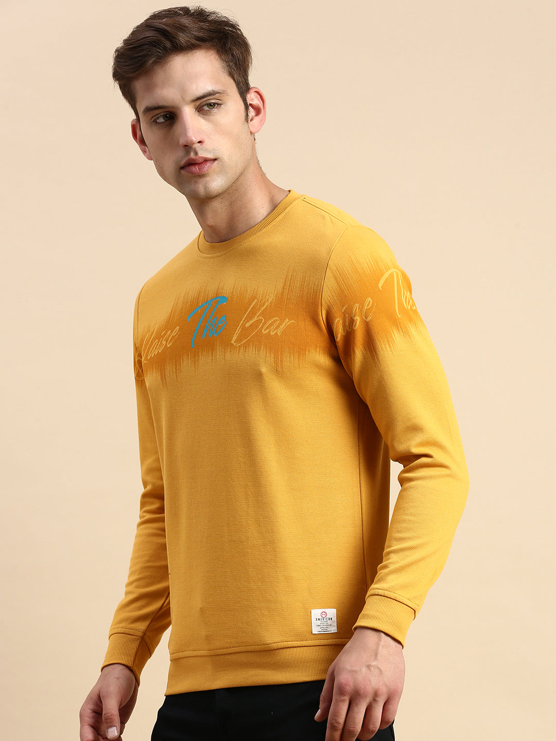 Men Yellow Printed Casual Sweatshirt