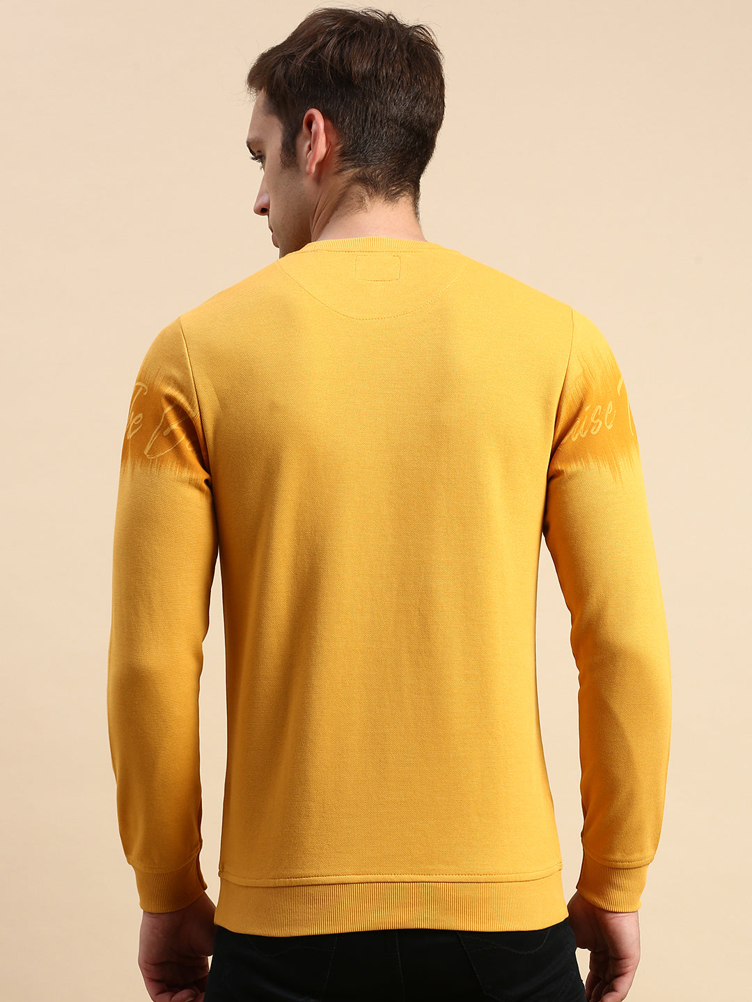 Men Yellow Printed Casual Sweatshirt