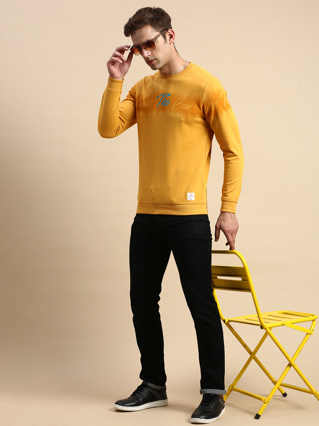 Men Yellow Printed Casual Sweatshirt