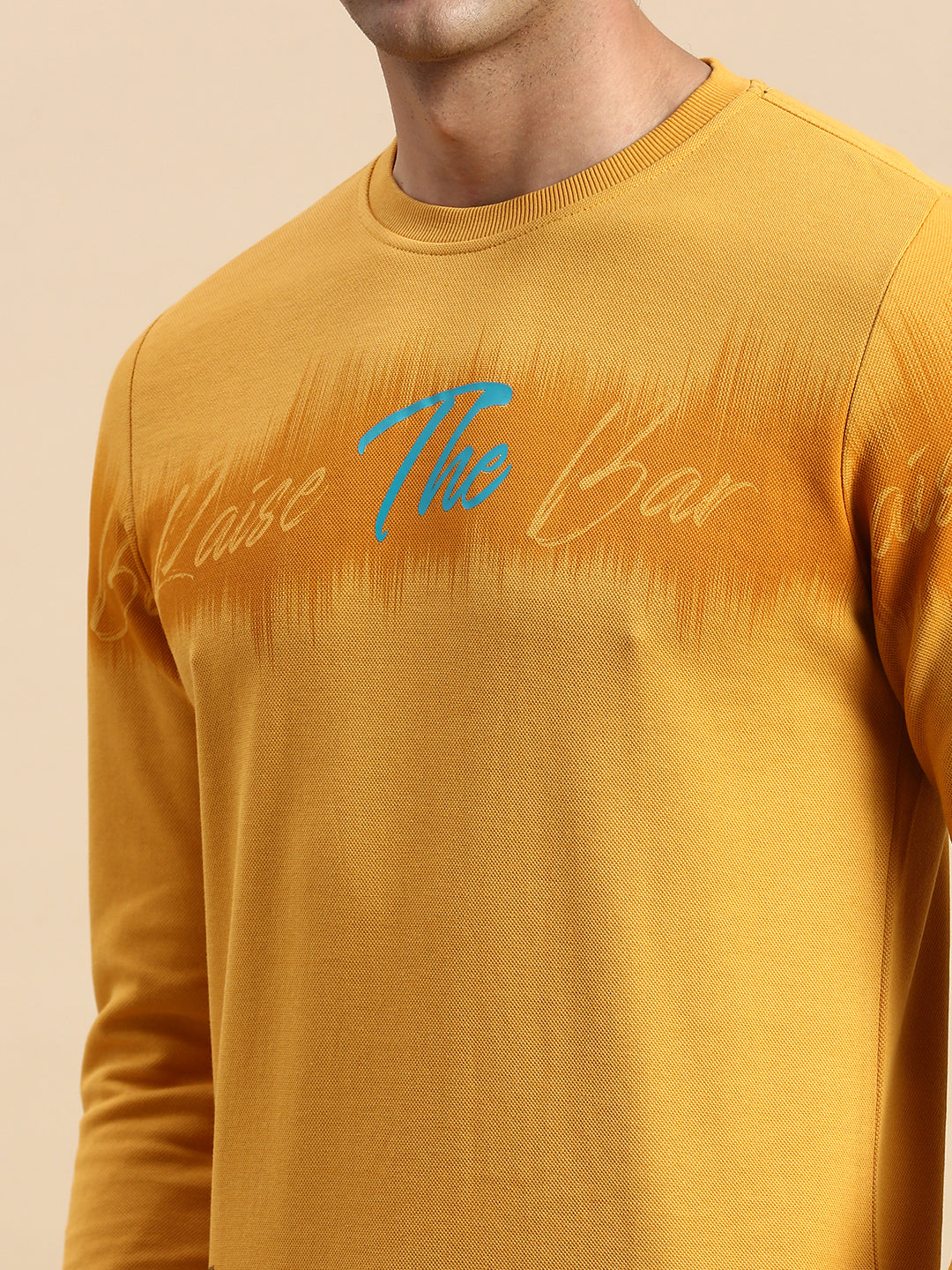 Men Yellow Printed Casual Sweatshirt