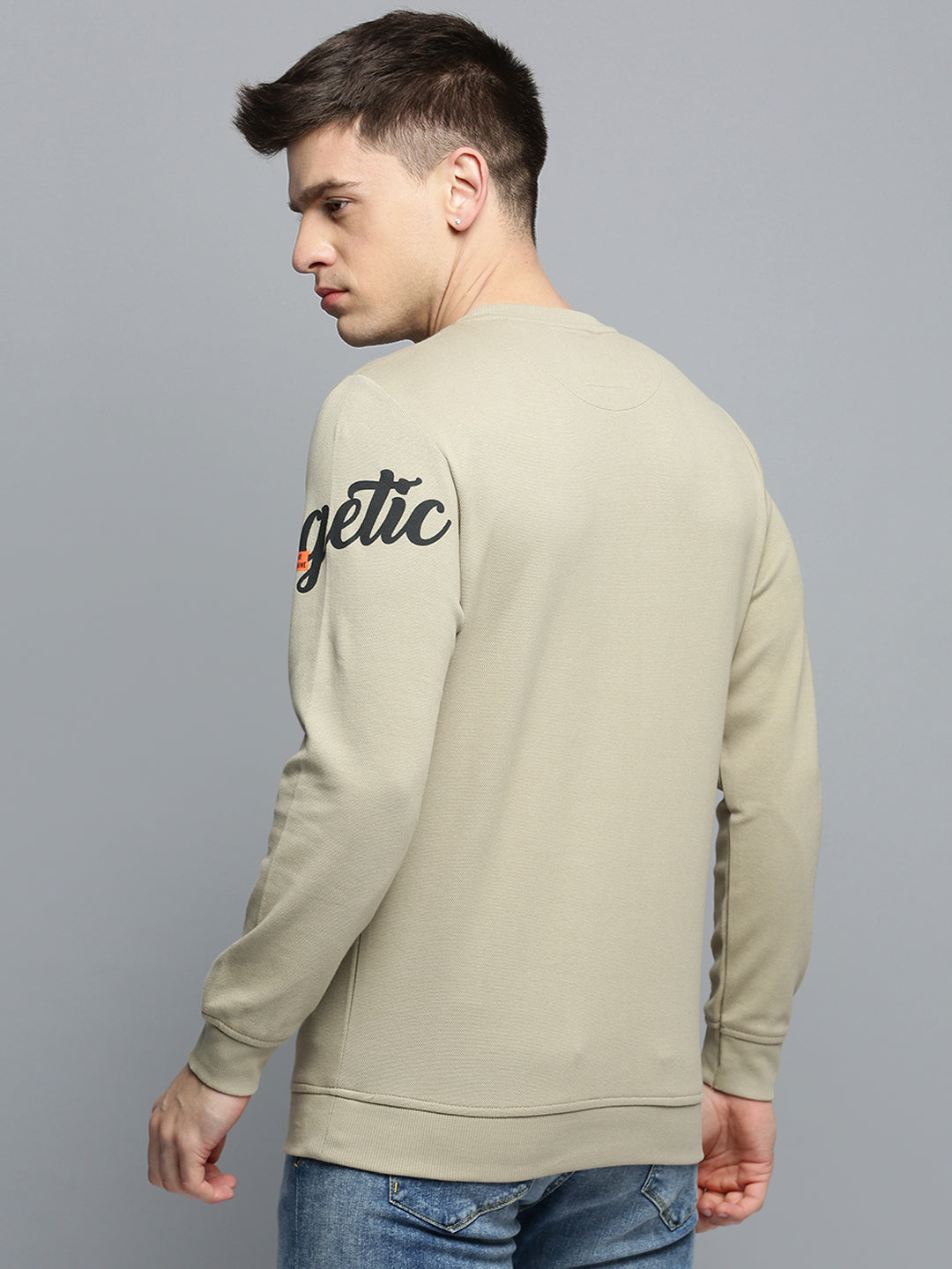 Men Beige Printed Casual Sweatshirt