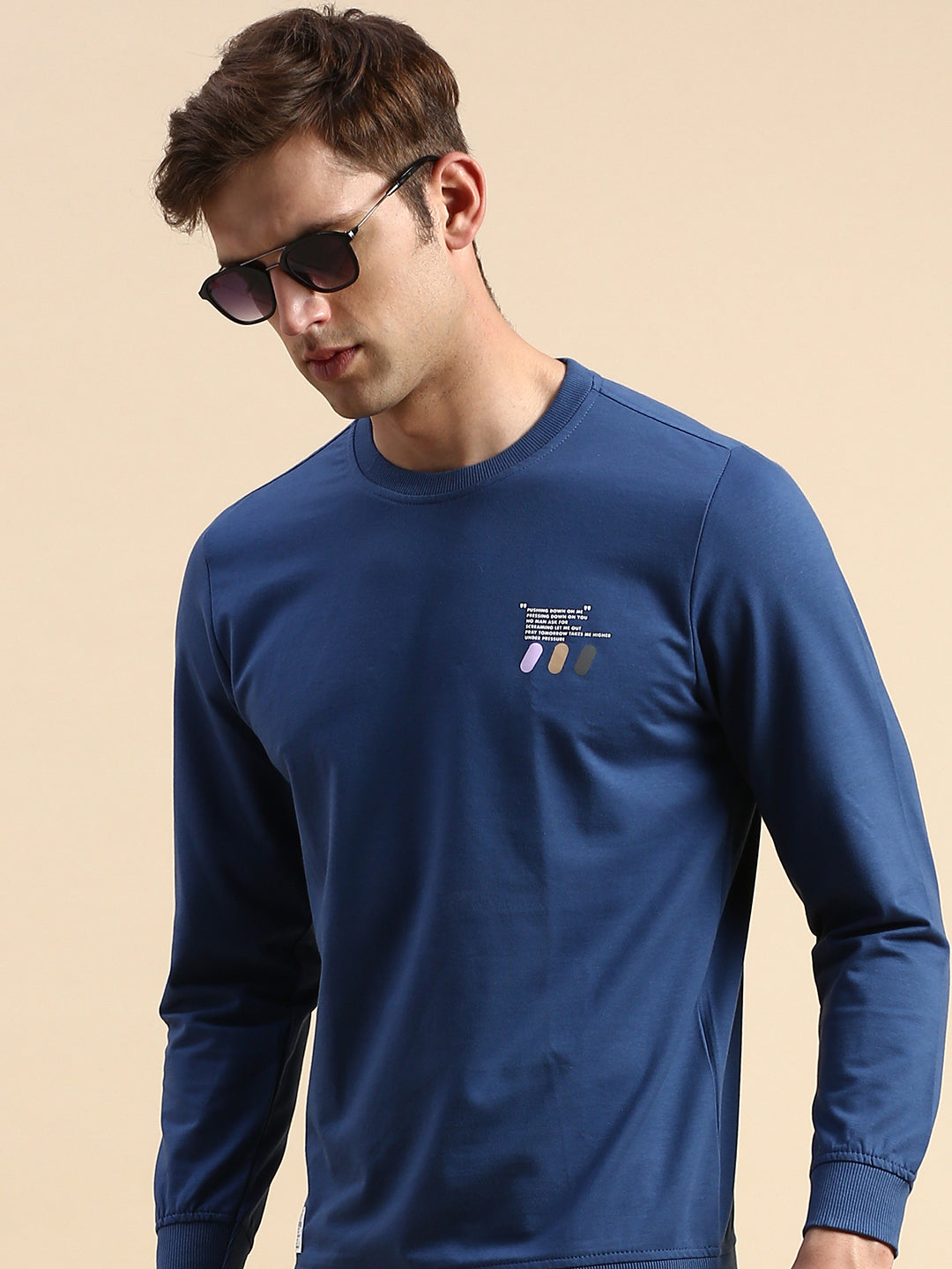 Men Blue Solid Casual Sweatshirt