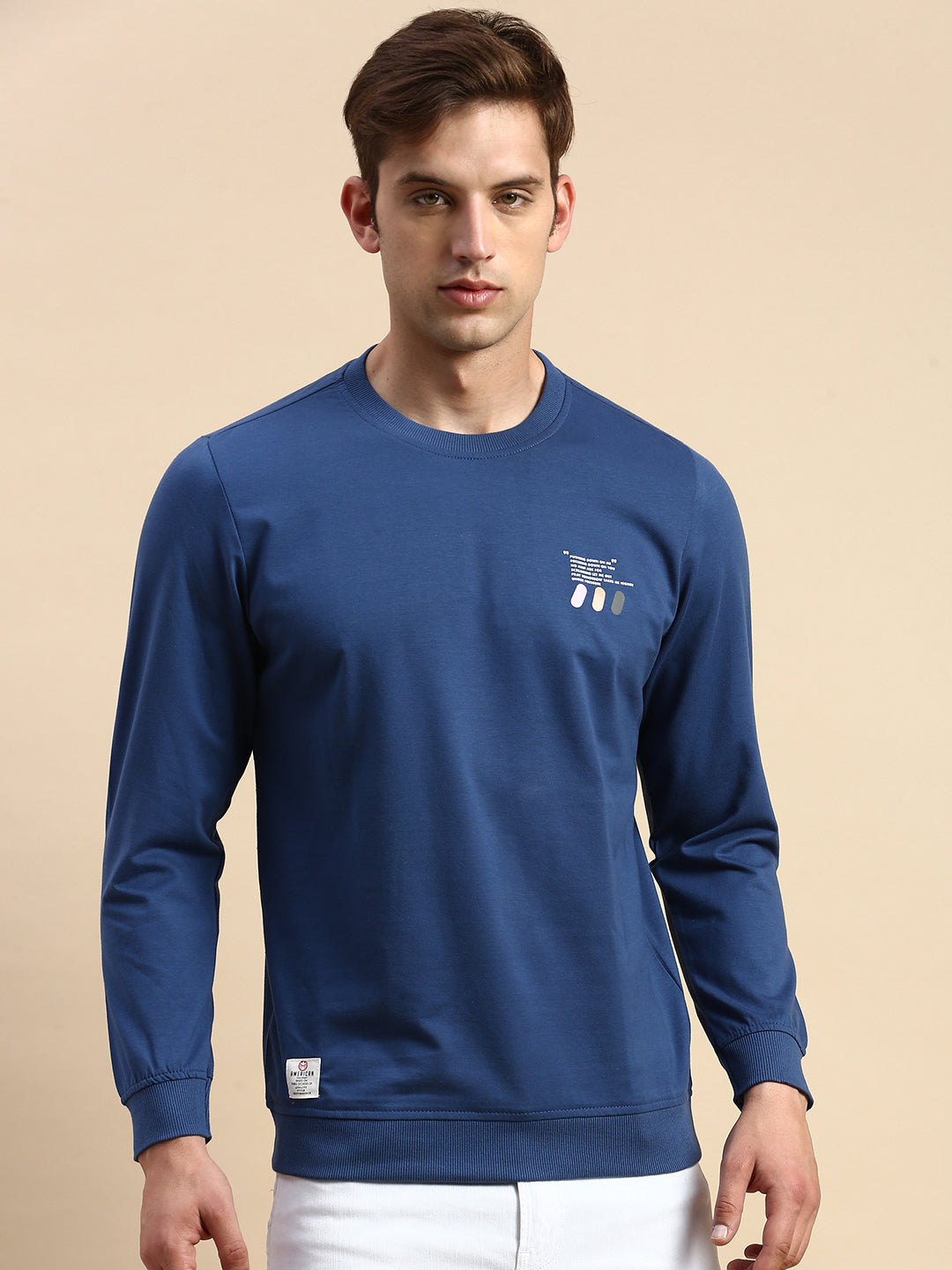 Men Blue Solid Casual Sweatshirt