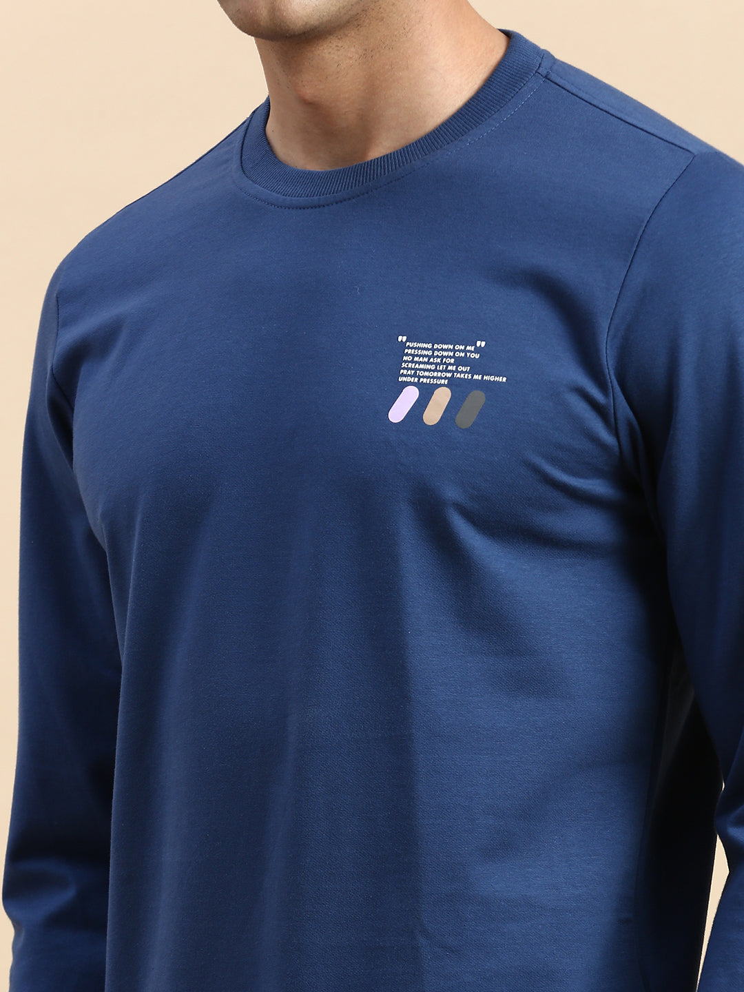 Men Blue Solid Casual Sweatshirt