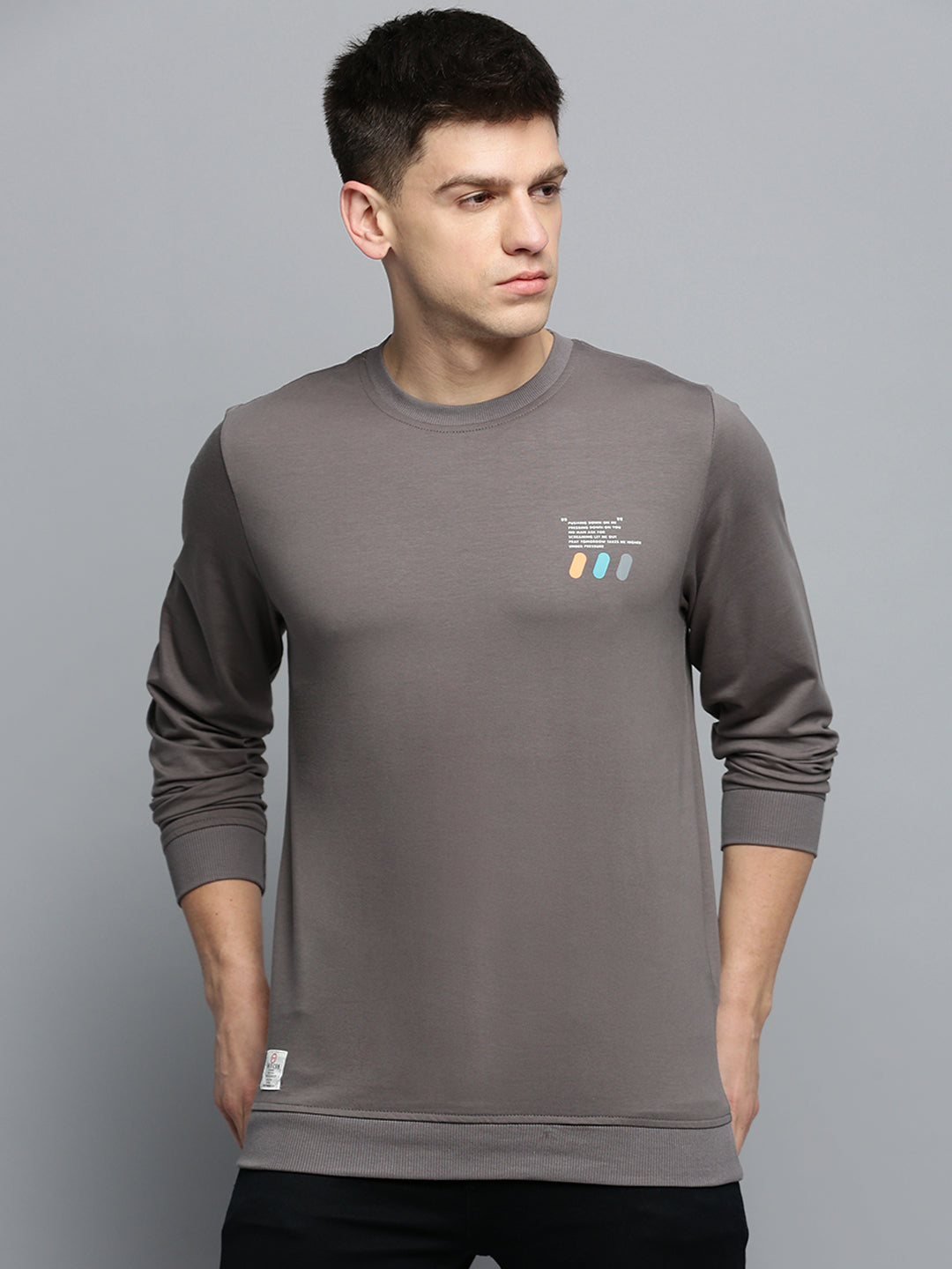 Men Grey Solid Casual Sweatshirt