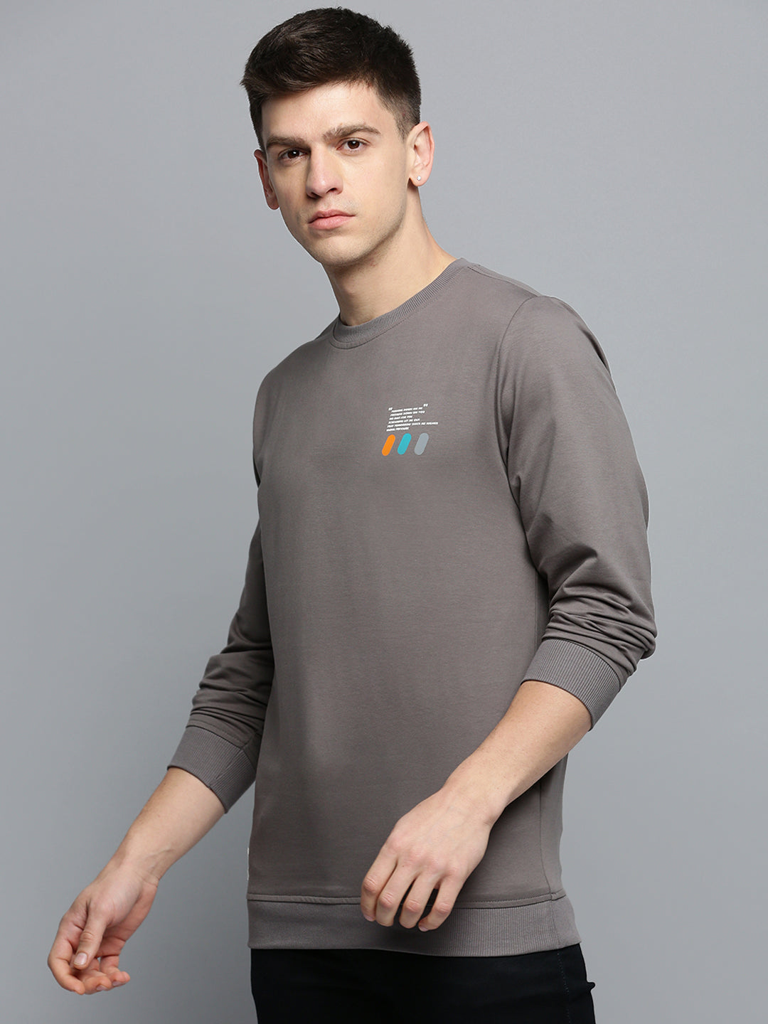 Men Grey Solid Casual Sweatshirt