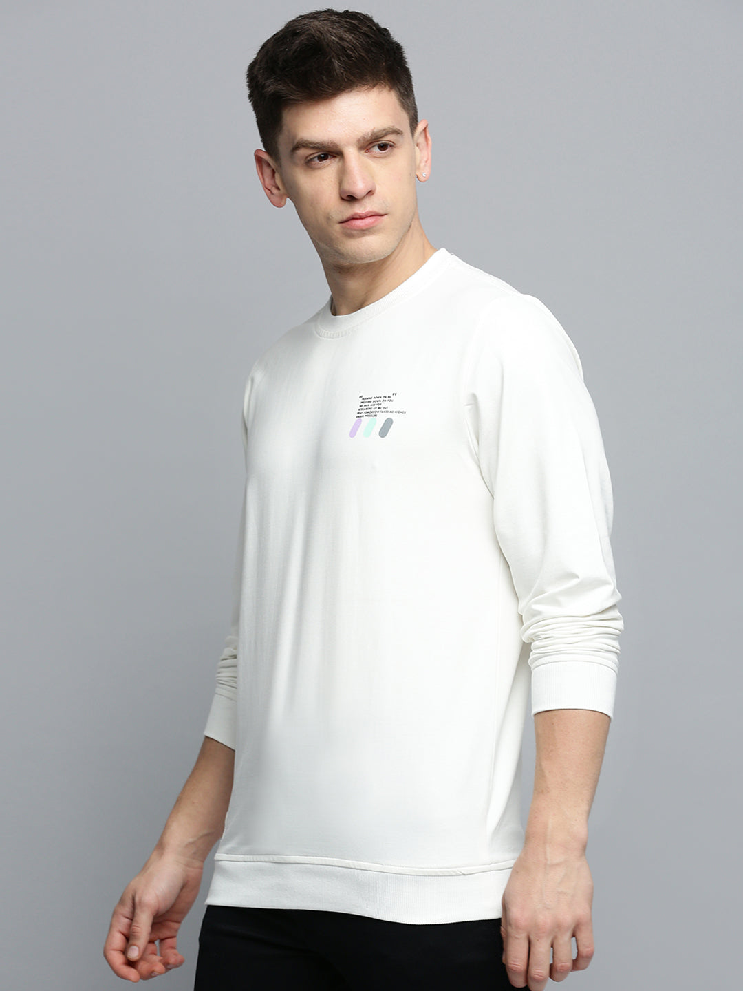 Men White Solid Casual Sweatshirt