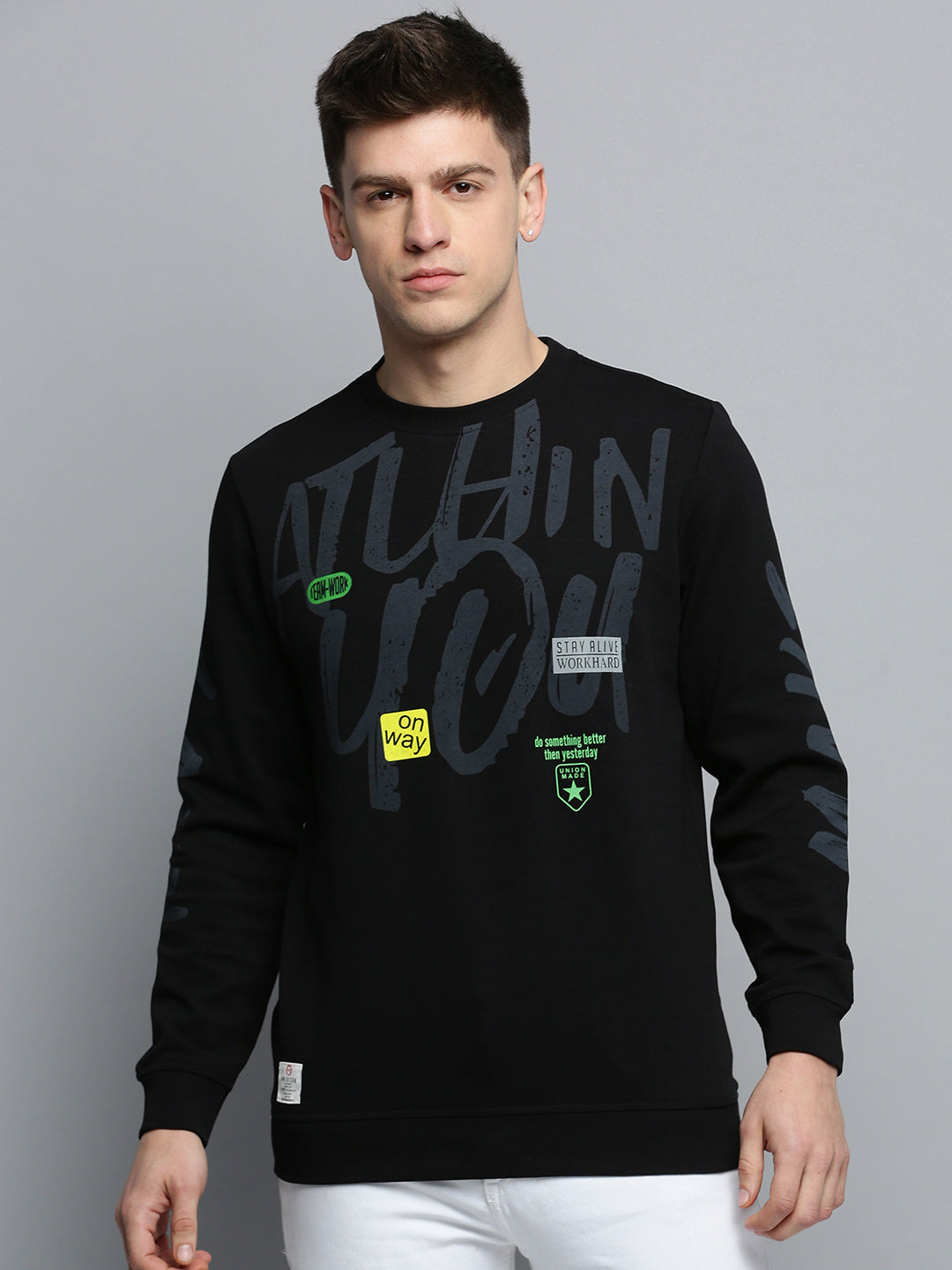 Men Black Printed Casual Sweatshirt