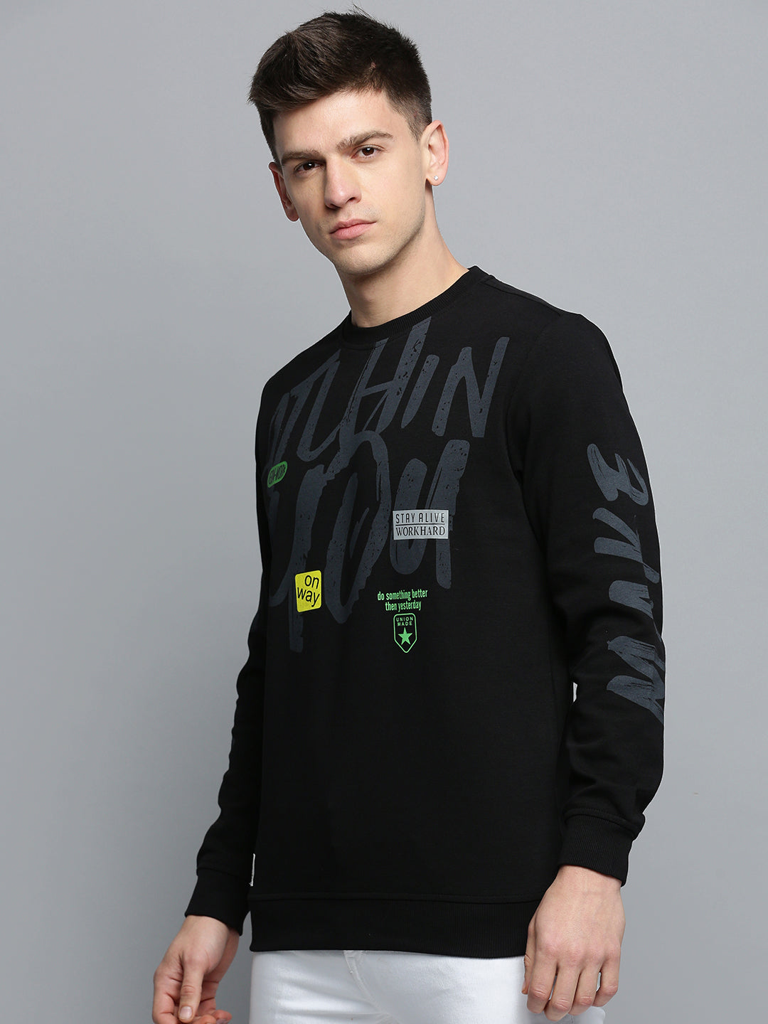 Men Black Printed Casual Sweatshirt